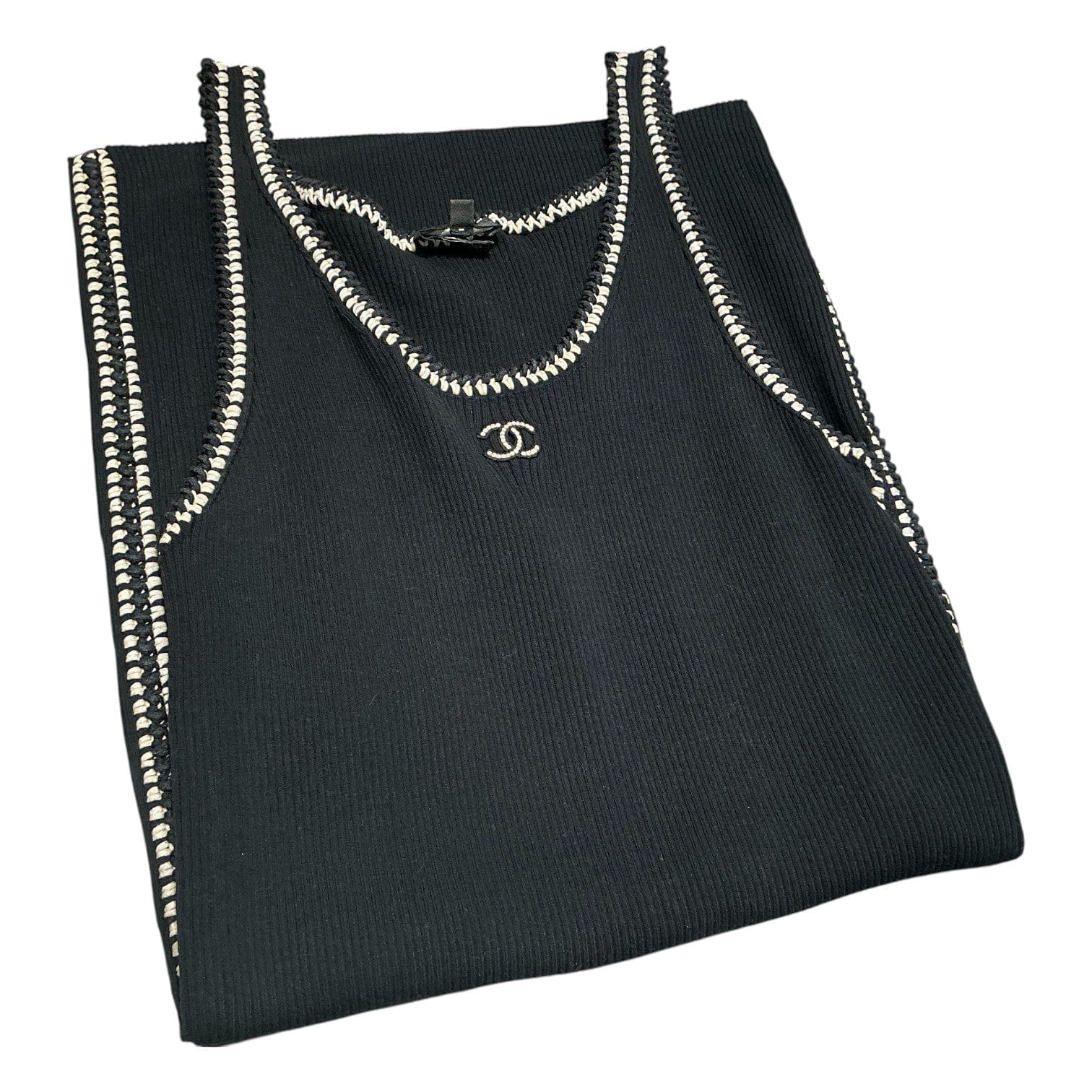 Chanel Black Cotton CC Knit Dress #38