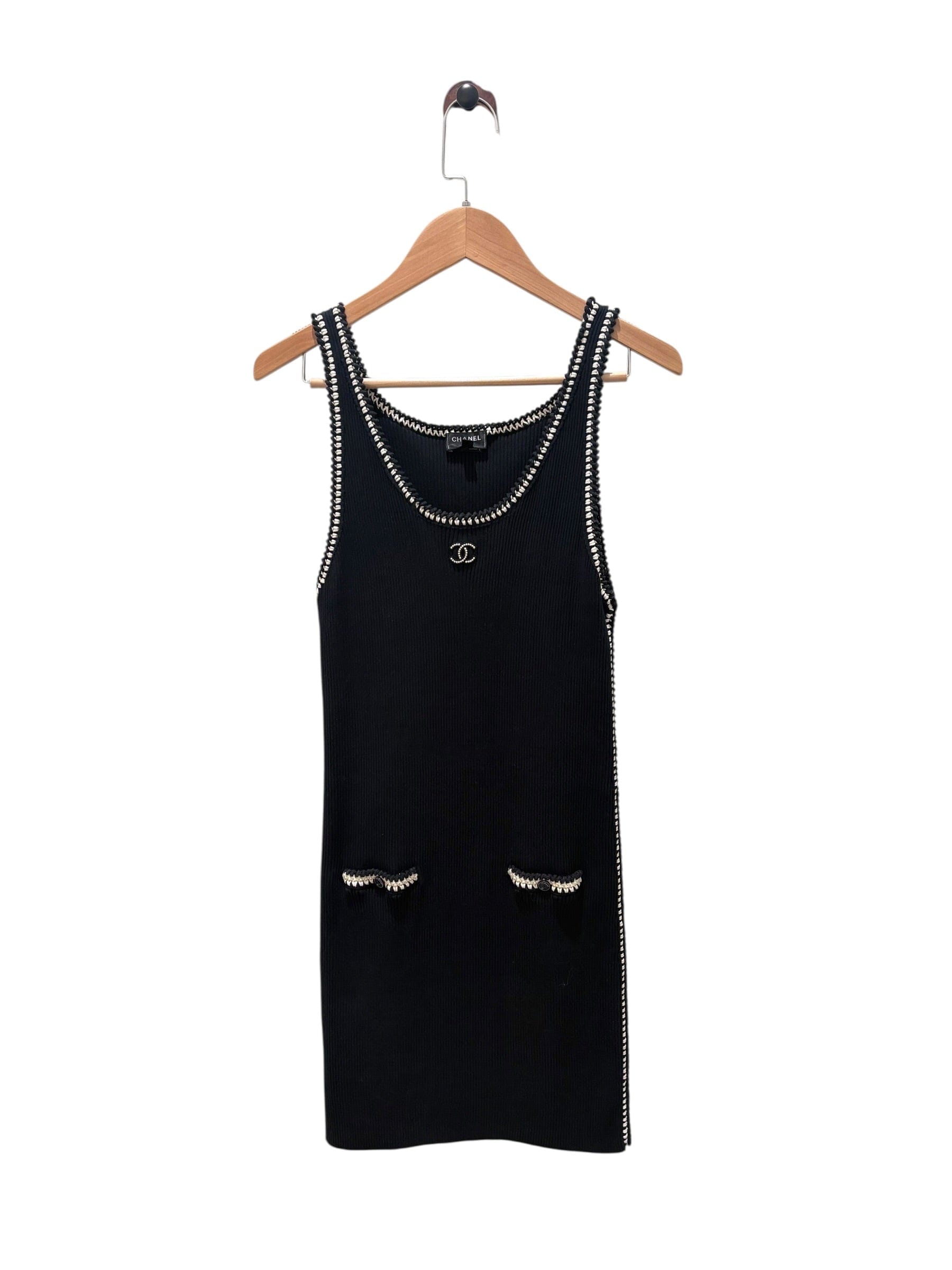 Chanel Black Cotton CC Knit Dress #38