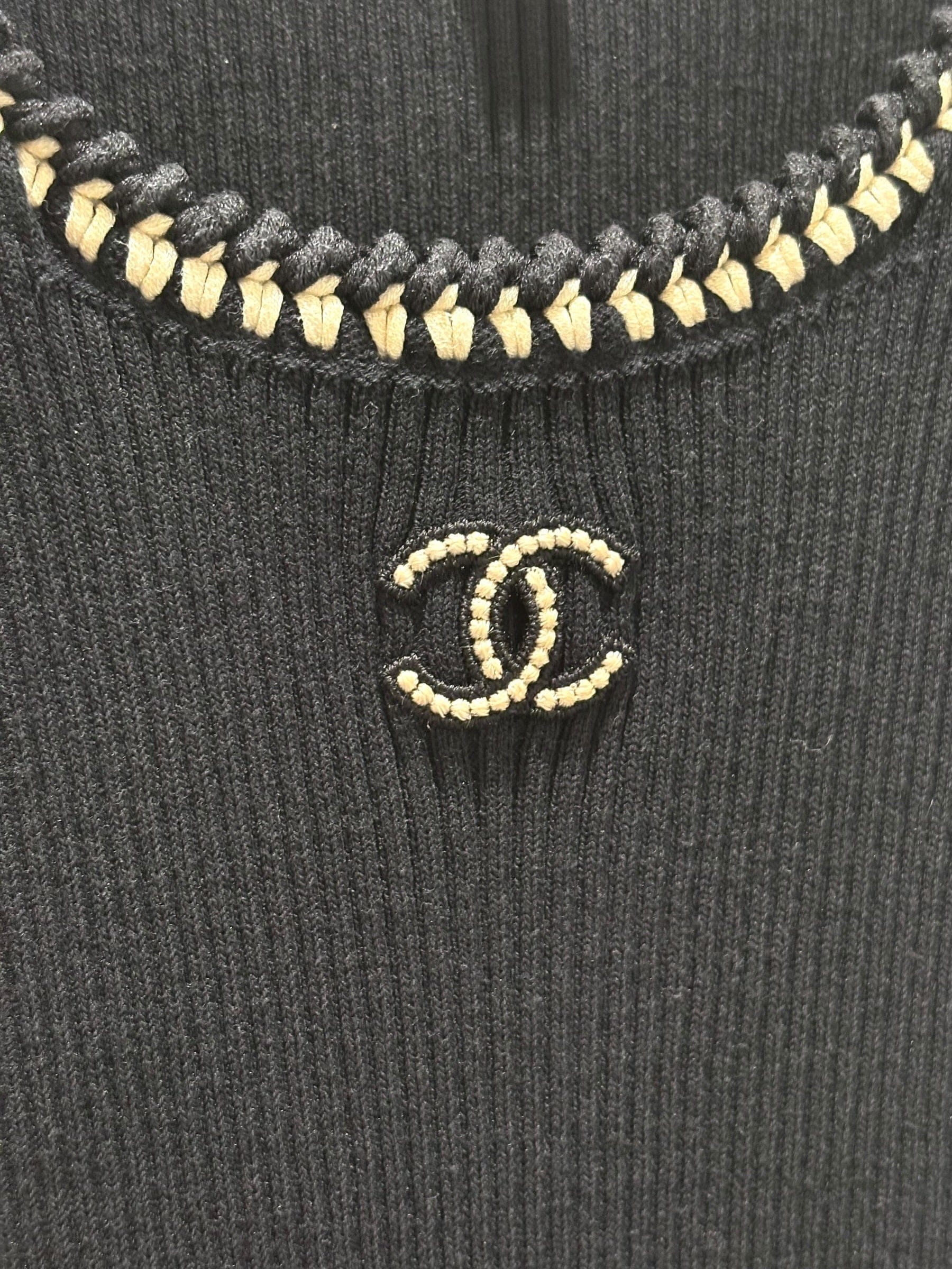 Chanel Black Cotton CC Knit Dress #38