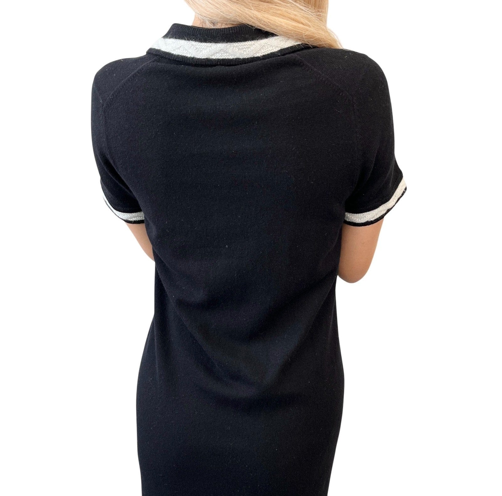 CHANEL Vintage 04A CC Logo Knit Dress One - piece #34 Black Gray Cashmere Button