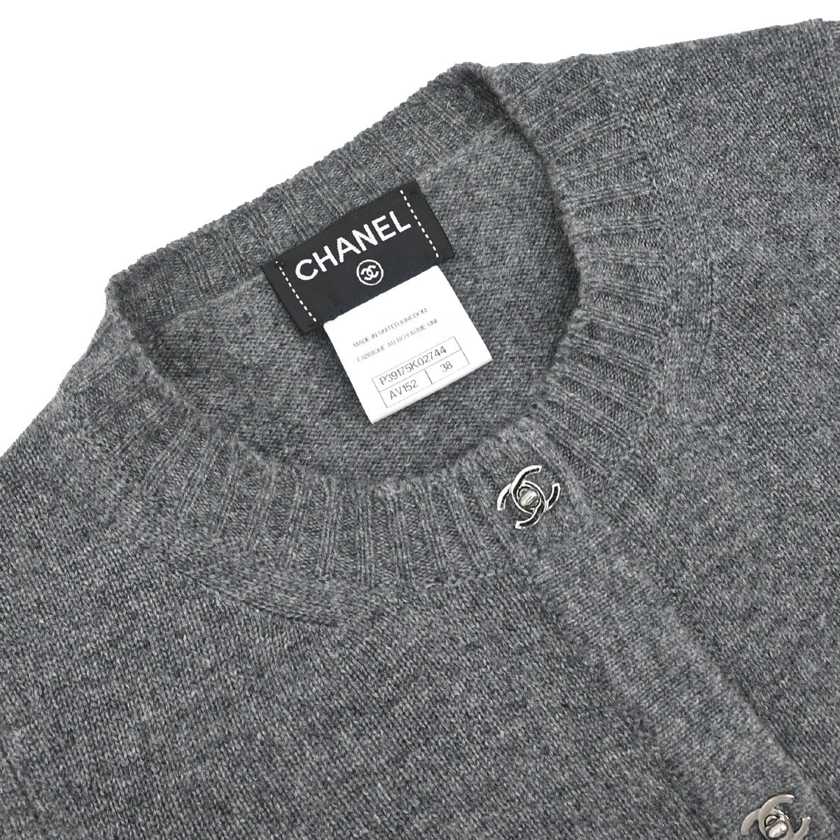 Chanel 2010 Cardigan Turnlock Button Gray #38