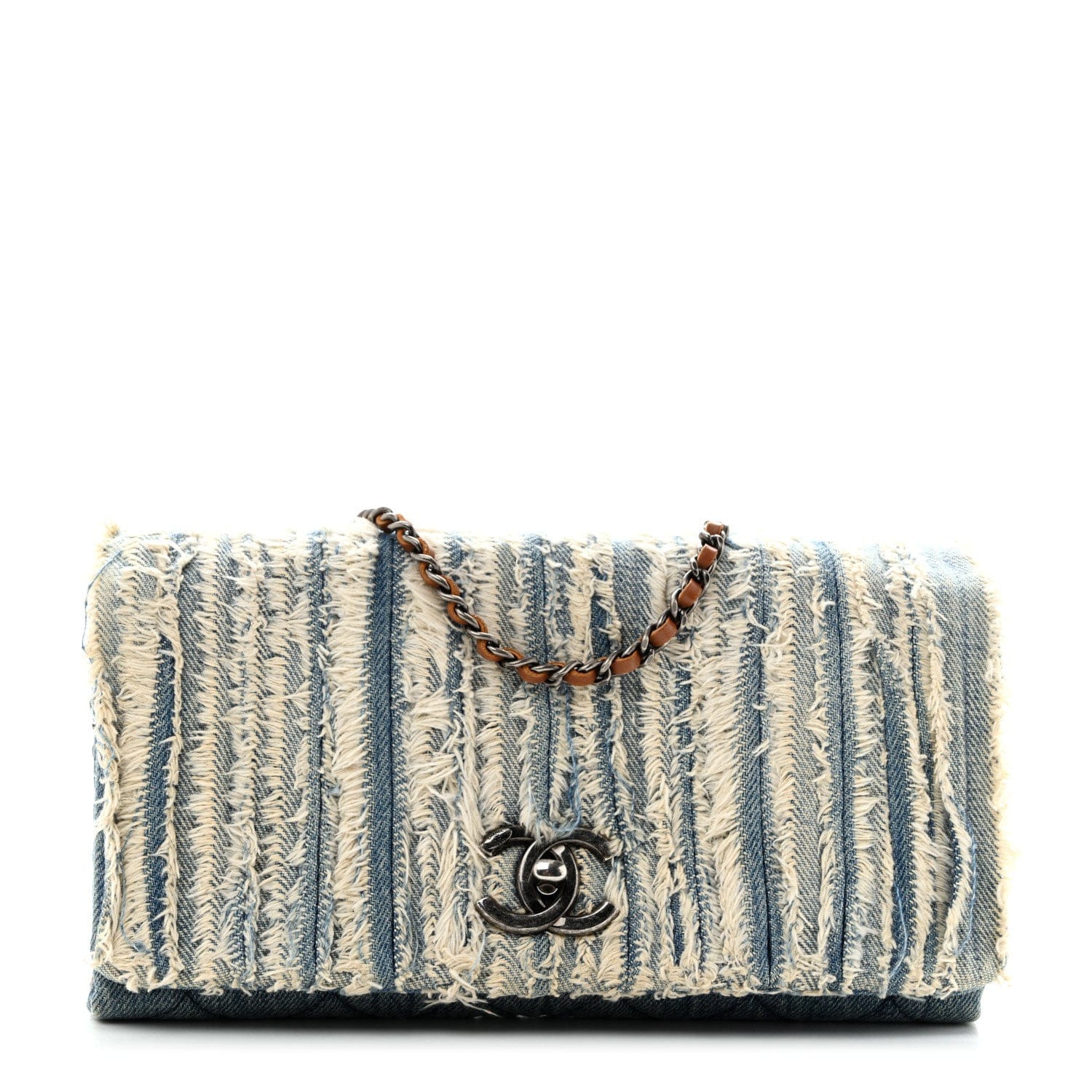 Chanel Denim Fringe Medium Single Flap Bag Blue