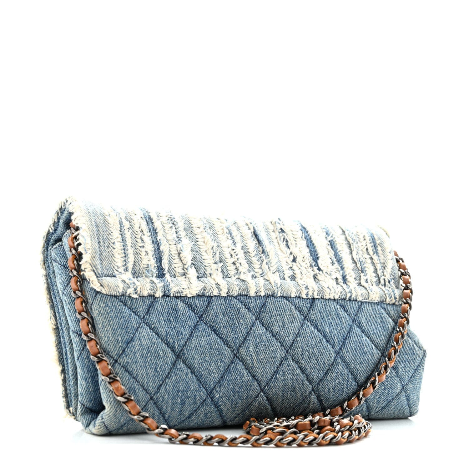 Chanel Denim Fringe Medium Single Flap Bag Blue