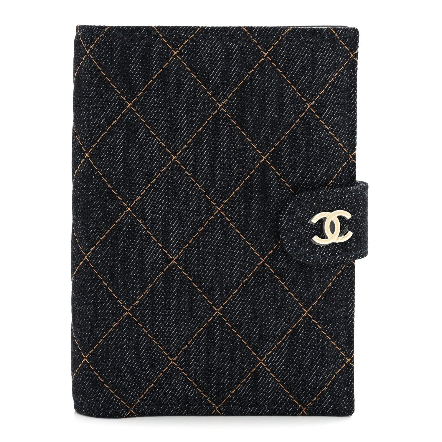 Chanel Denim Quilted Passport Holder Dark Blue Orange