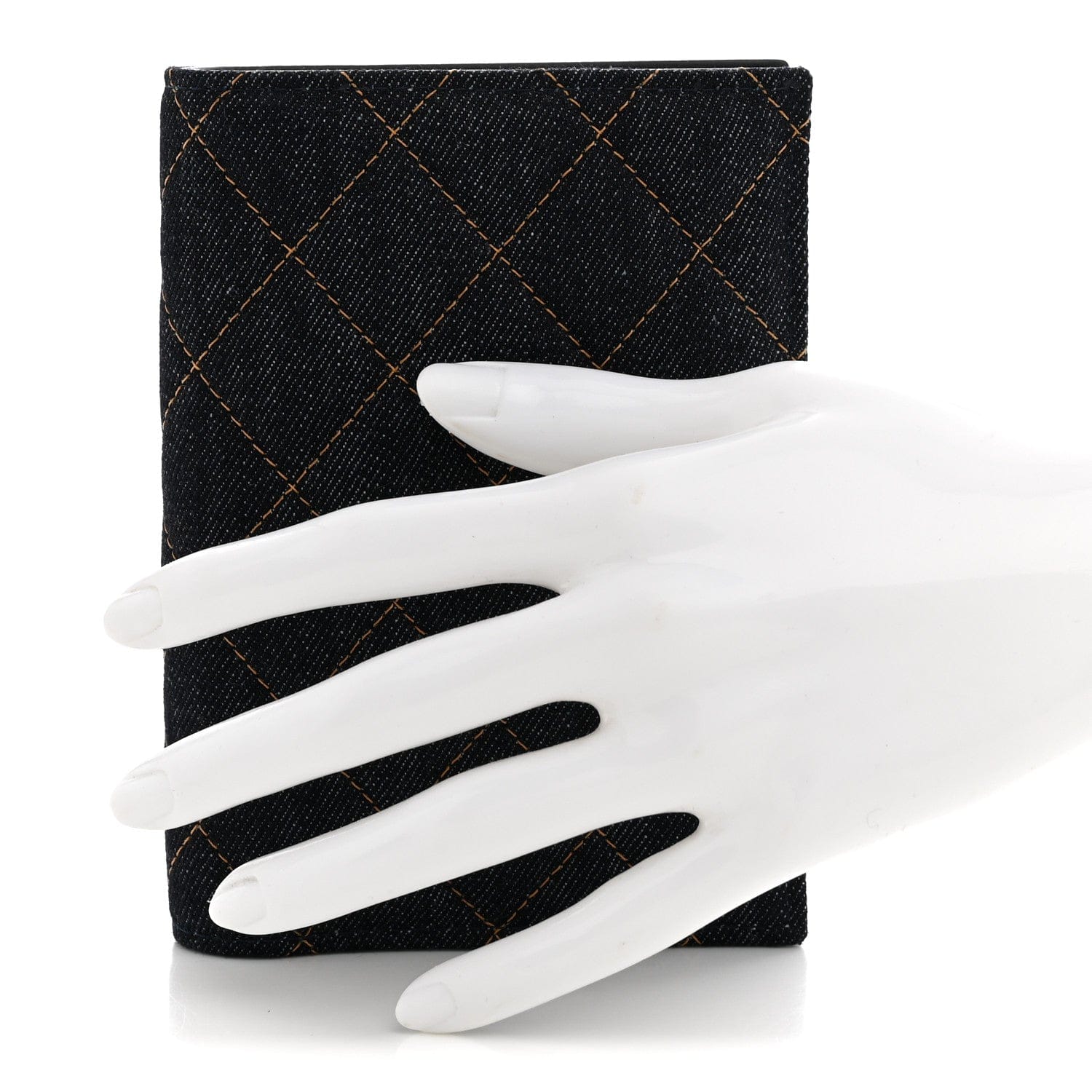 Chanel Denim Quilted Passport Holder Dark Blue Orange