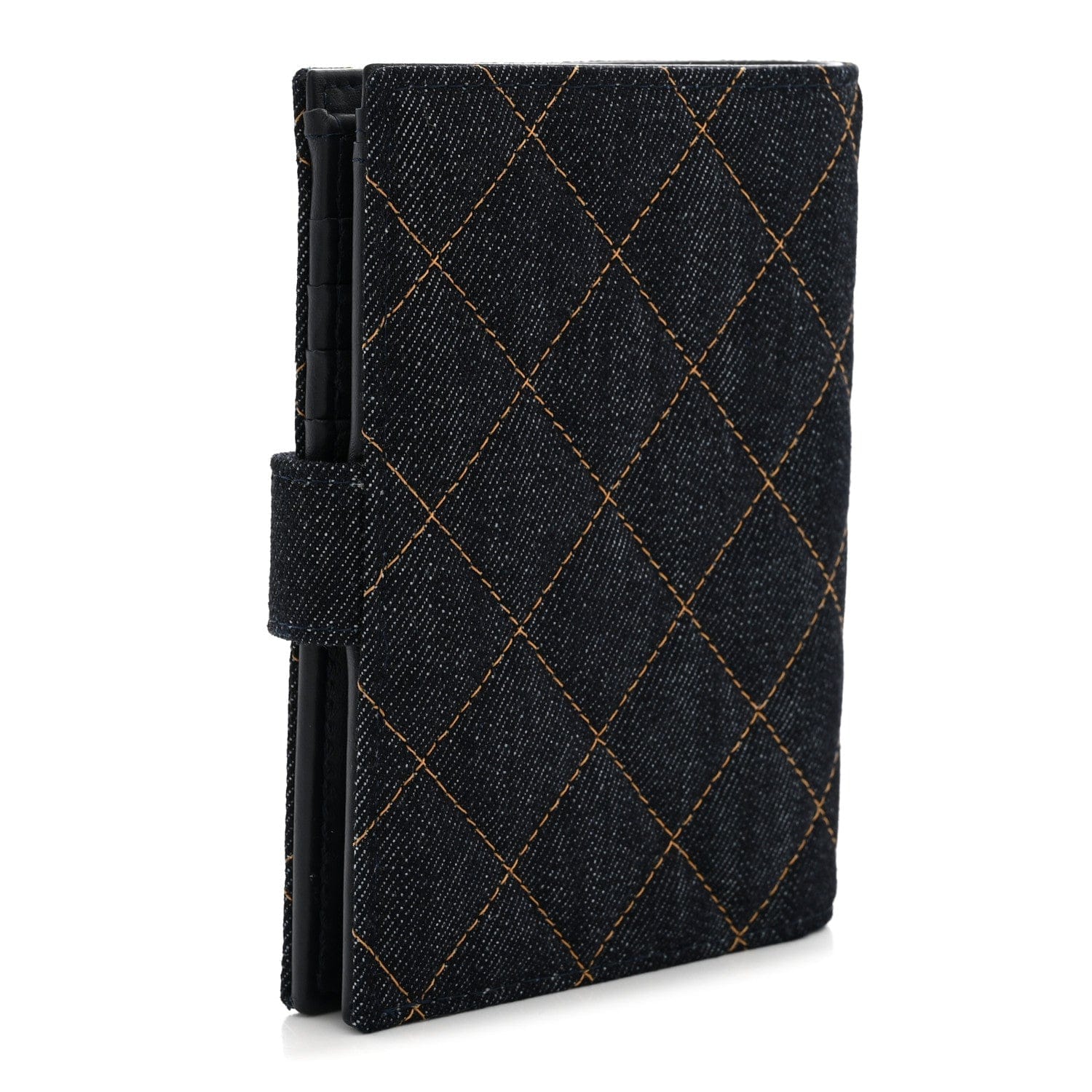 Chanel Denim Quilted Passport Holder Dark Blue Orange