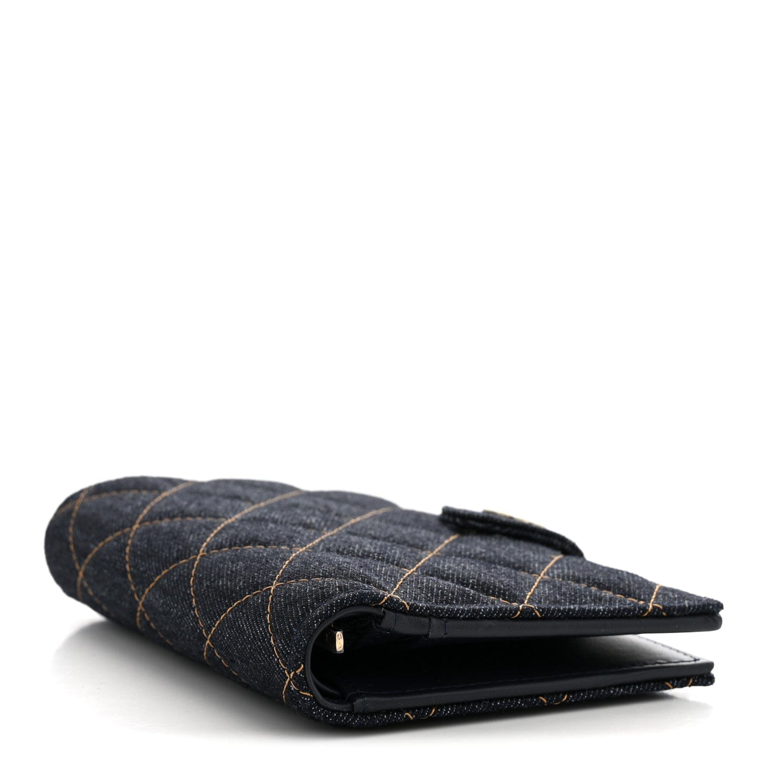 Chanel Denim Quilted Passport Holder Dark Blue Orange