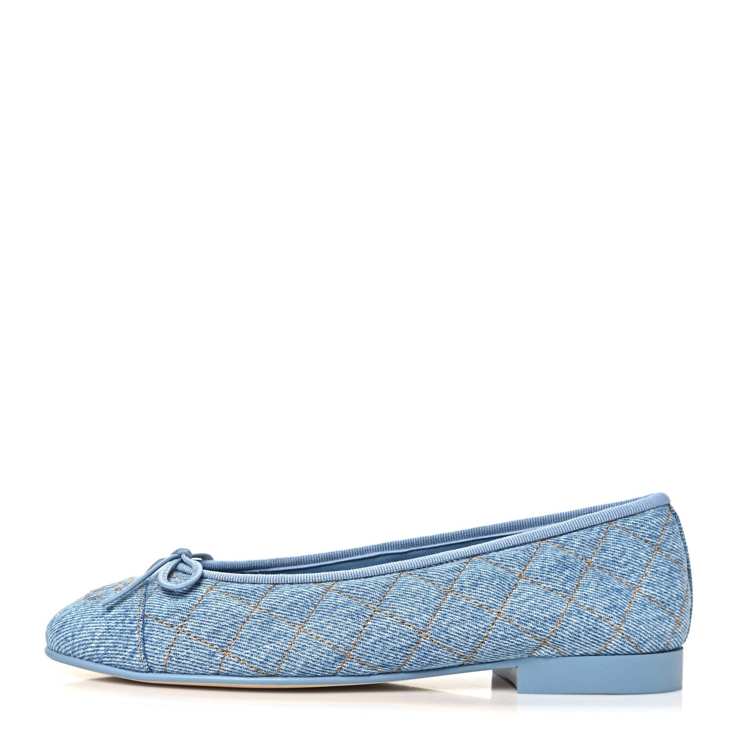 Chanel Washed Denim Quilted Cap Toe CC Ballerina Flats 37 Blue