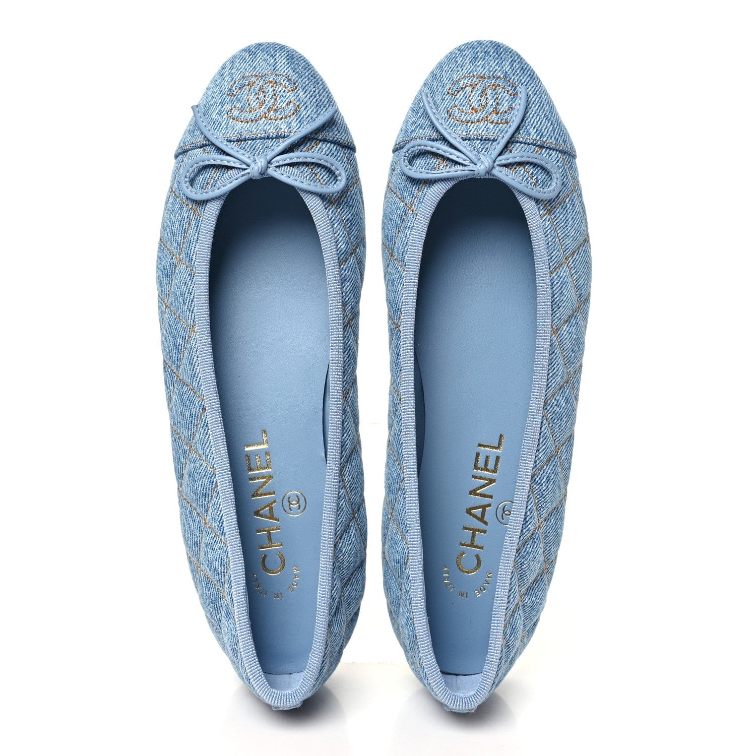 Chanel Washed Denim Quilted Cap Toe CC Ballerina Flats 37 Blue