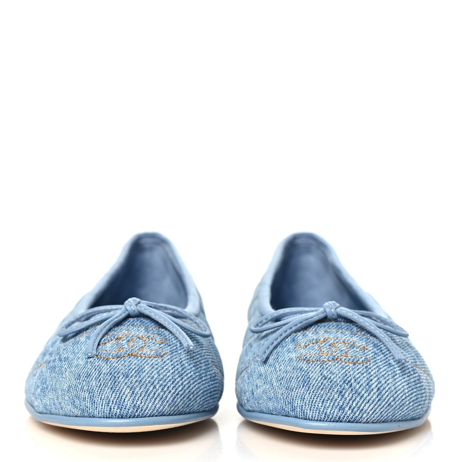 Chanel Washed Denim Quilted Cap Toe CC Ballerina Flats 37 Blue