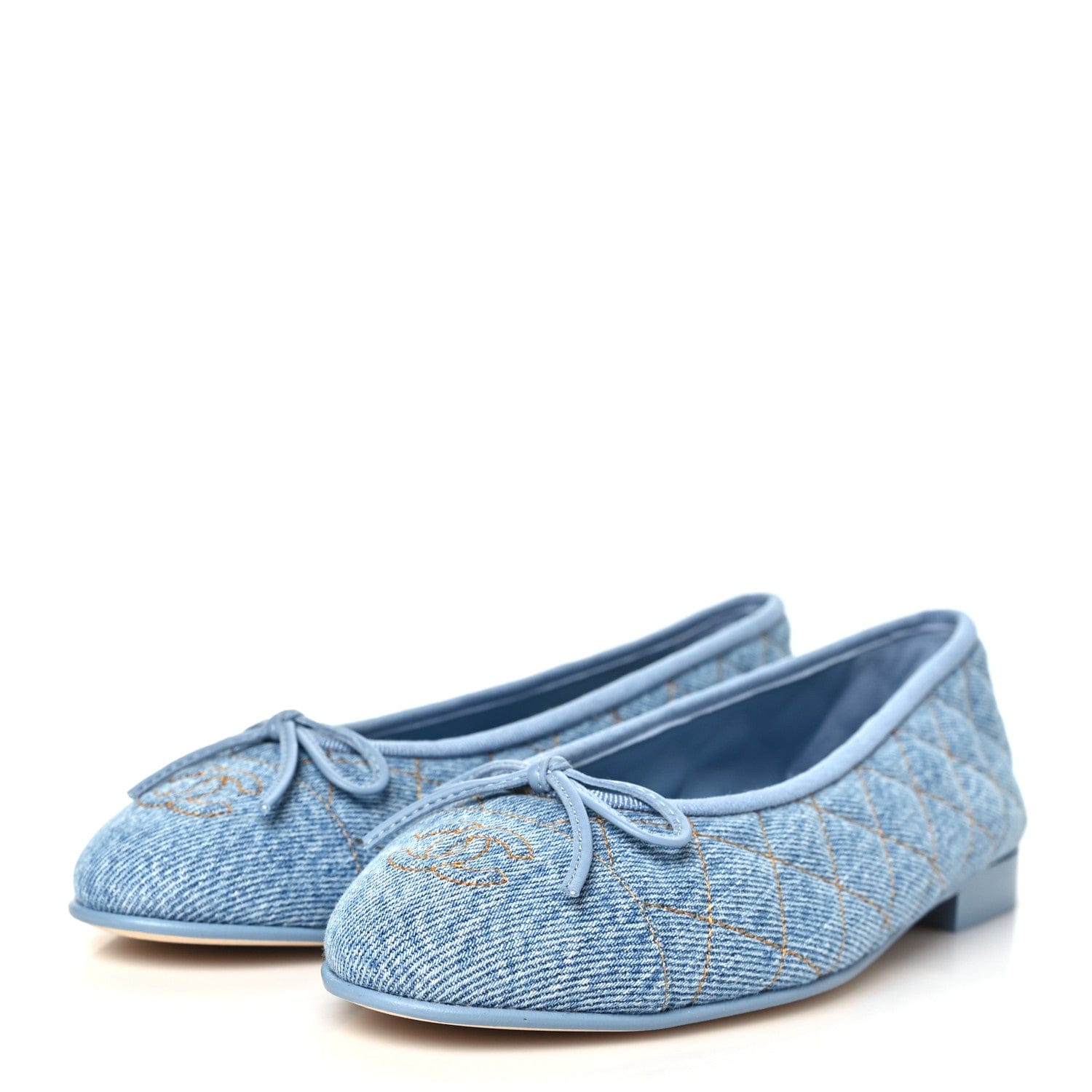Chanel Washed Denim Quilted Cap Toe CC Ballerina Flats 37 Blue