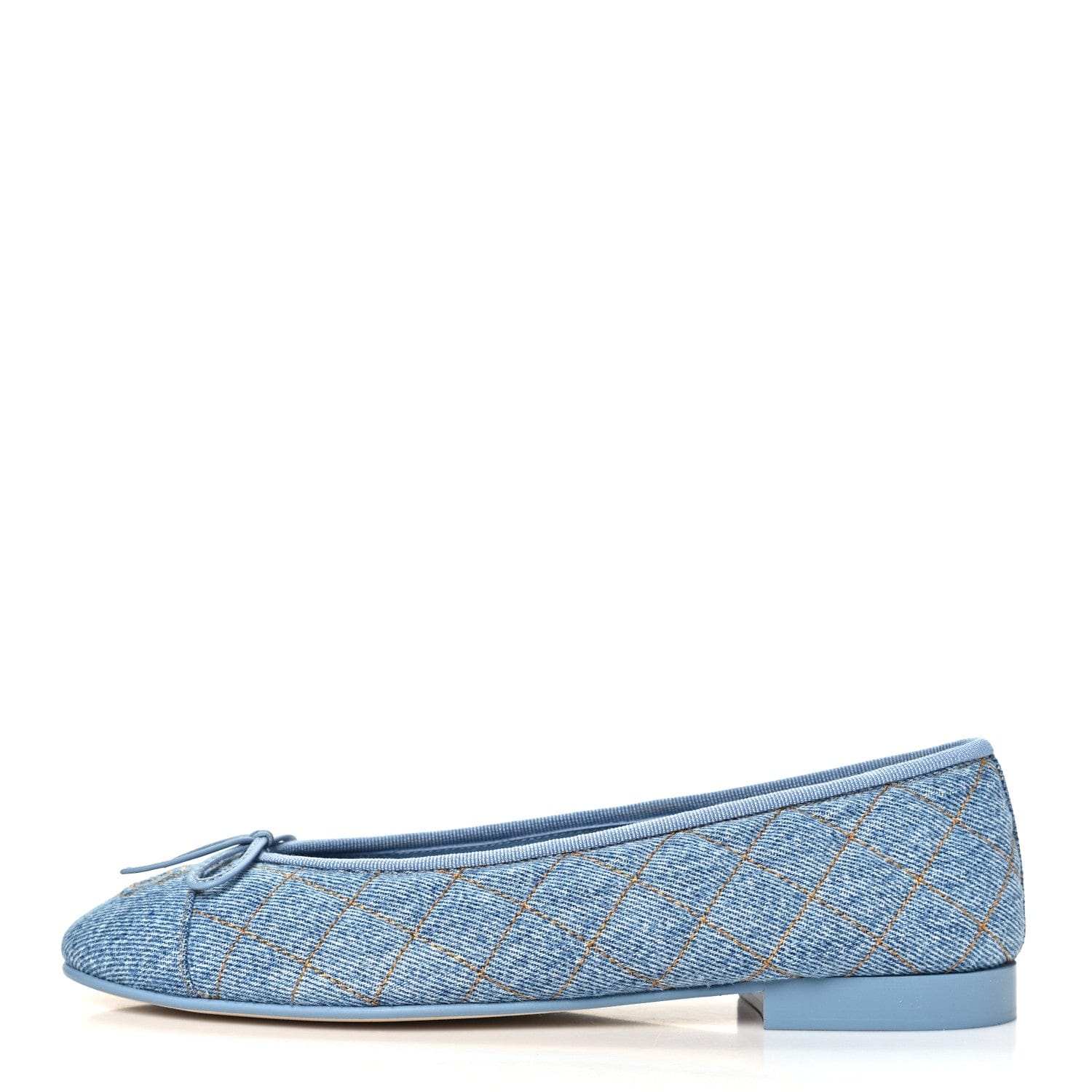 Chanel Washed Denim Quilted Cap Toe CC Ballerina Flats 38.5 Light Blue
