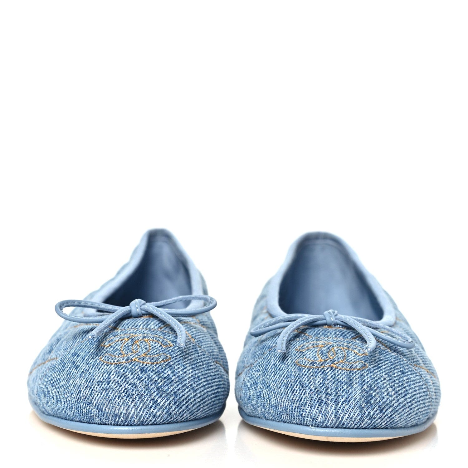 Chanel Washed Denim Quilted Cap Toe CC Ballerina Flats 38.5 Light Blue