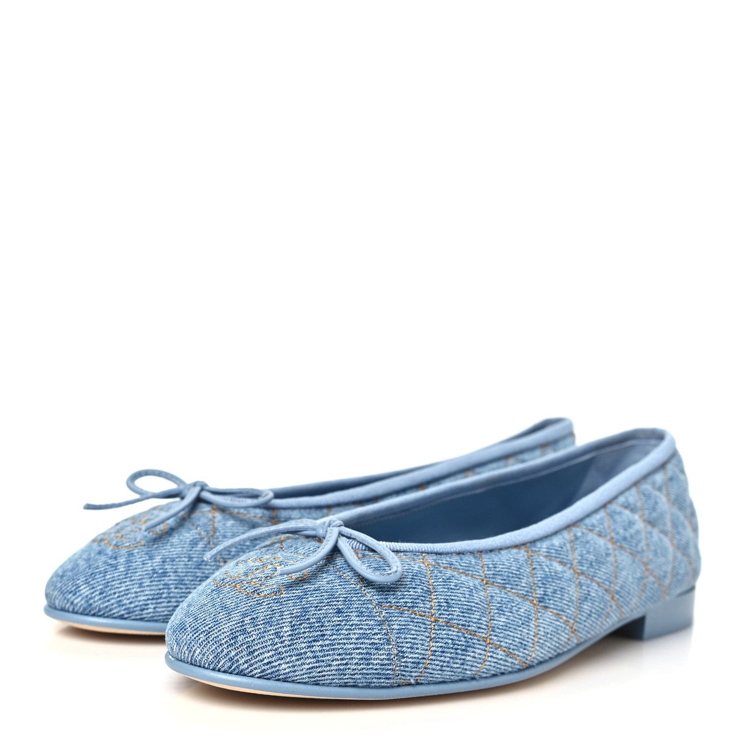 Chanel Washed Denim Quilted Cap Toe CC Ballerina Flats 38.5 Light Blue