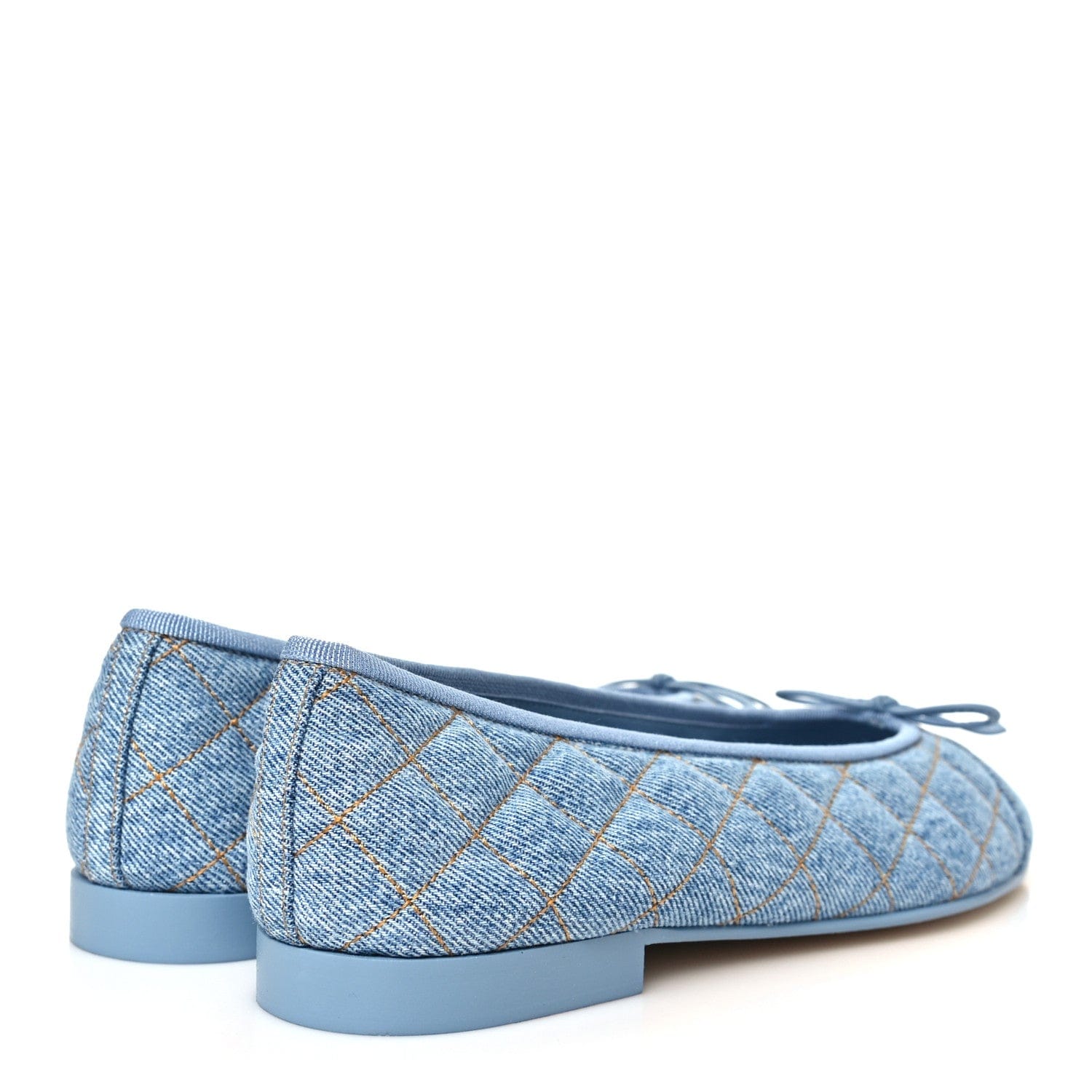 Chanel Washed Denim Quilted Cap Toe CC Ballerina Flats 38.5 Light Blue