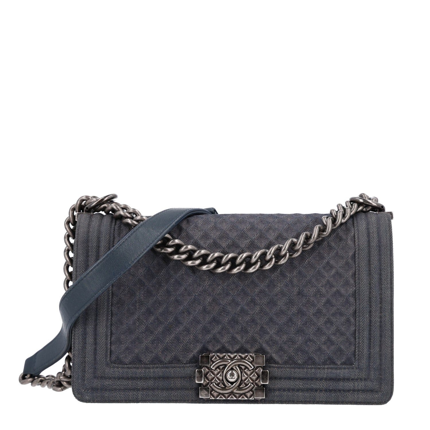 Chanel Denim Quilted Embossed Medium Boy Flap Blue