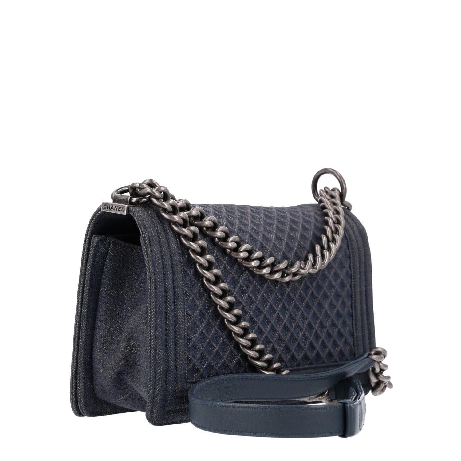 Chanel Denim Quilted Embossed Medium Boy Flap Blue