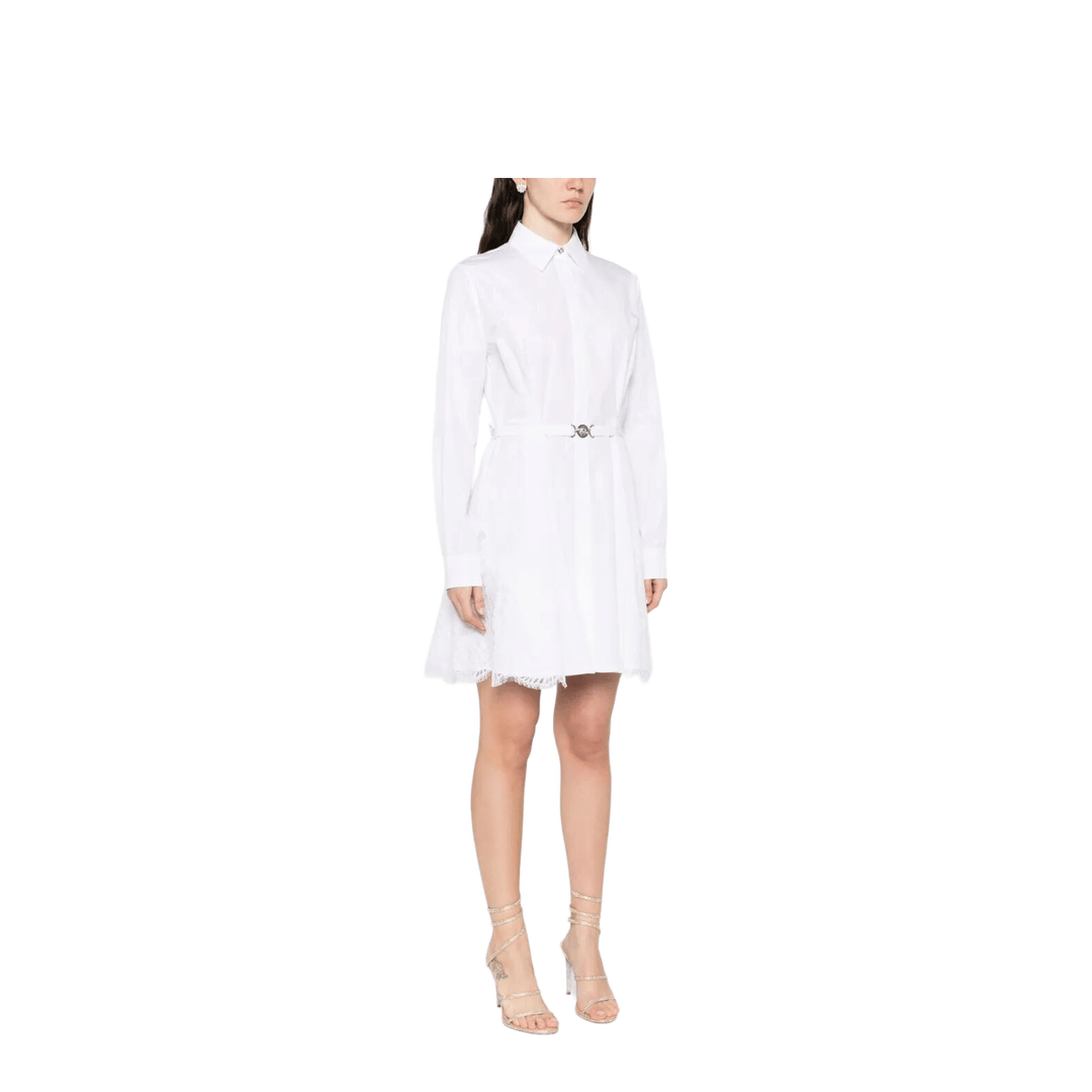 Versace Belted Cotton Shirt Dress - White