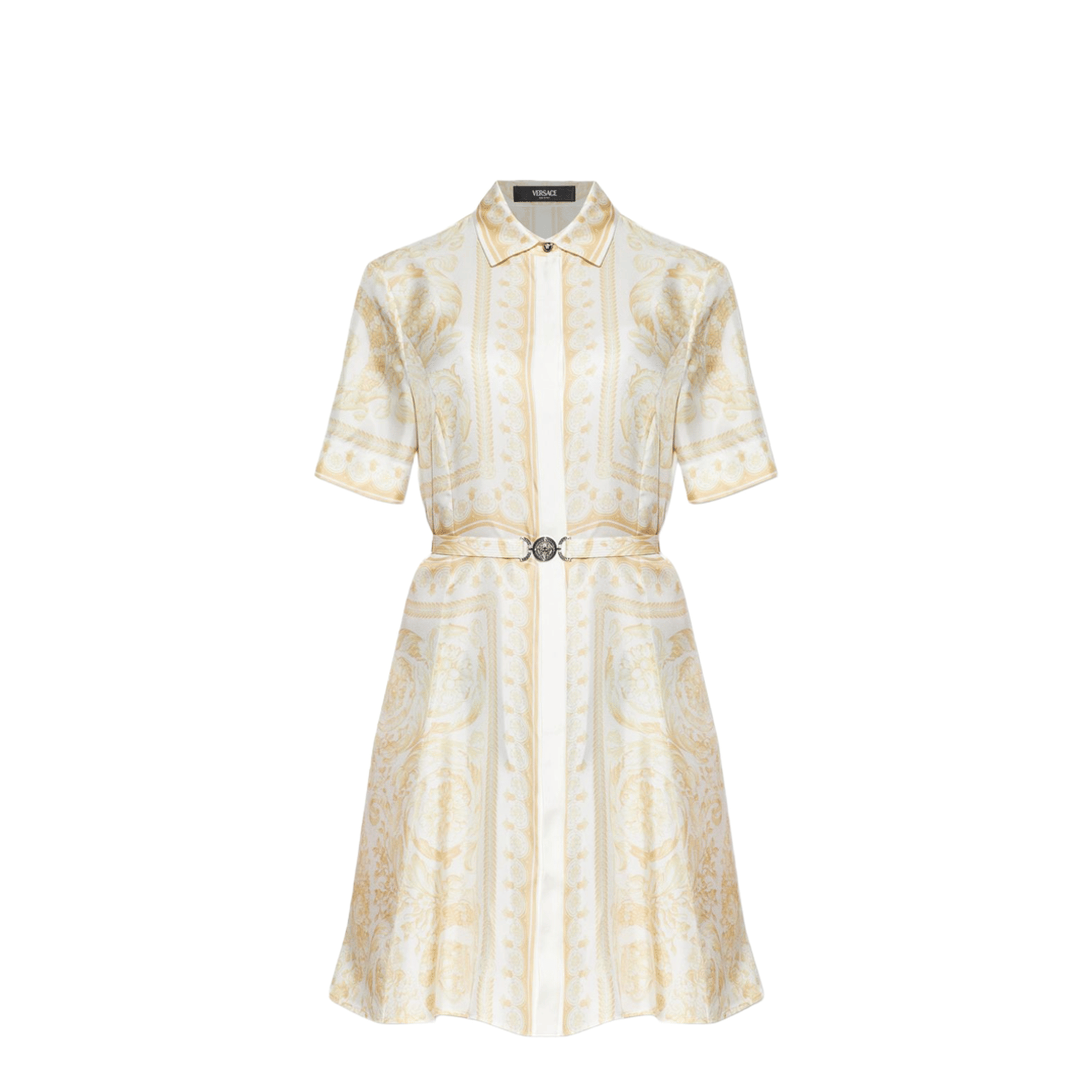Versace Belted Silk Dress Gold