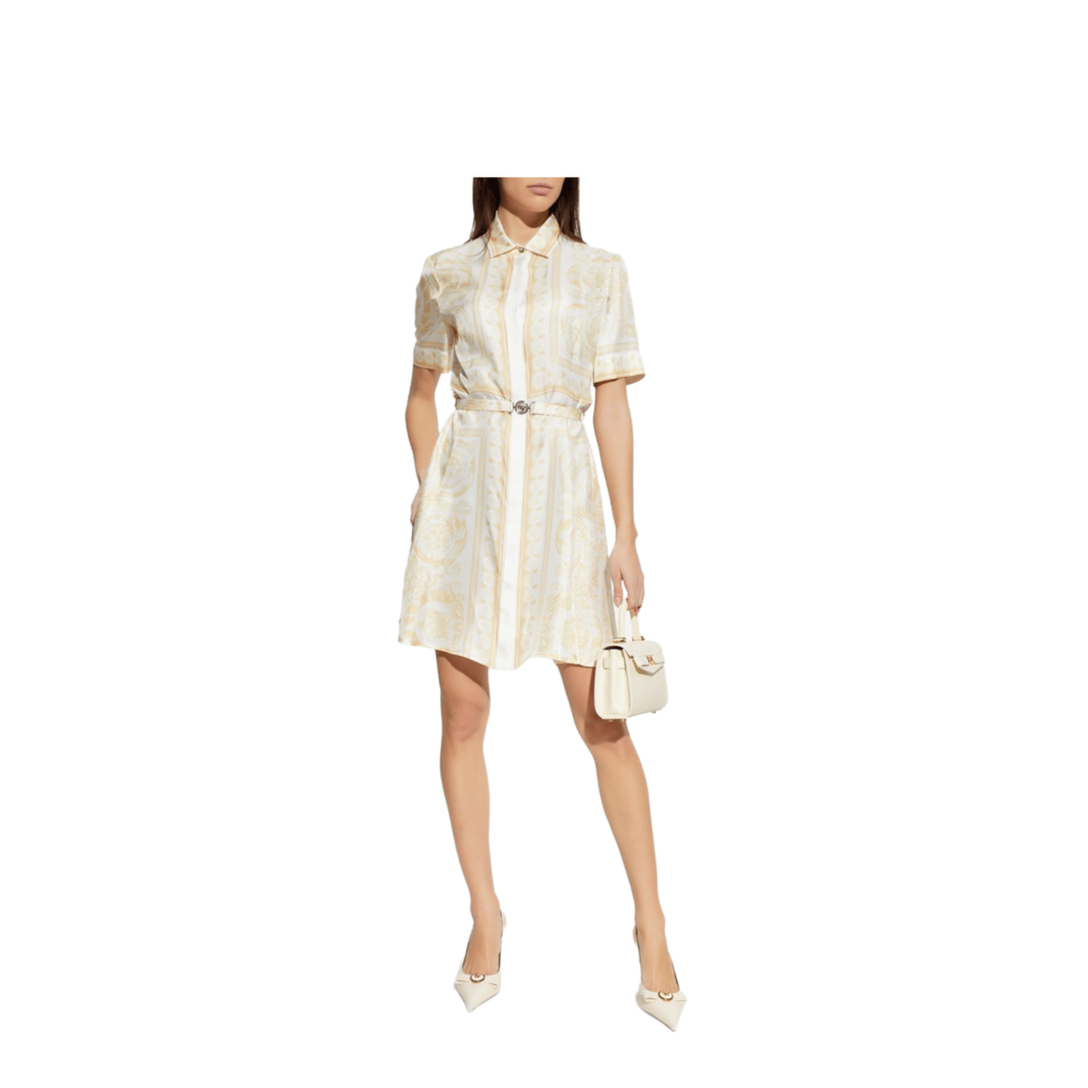 Versace Belted Silk Dress Gold