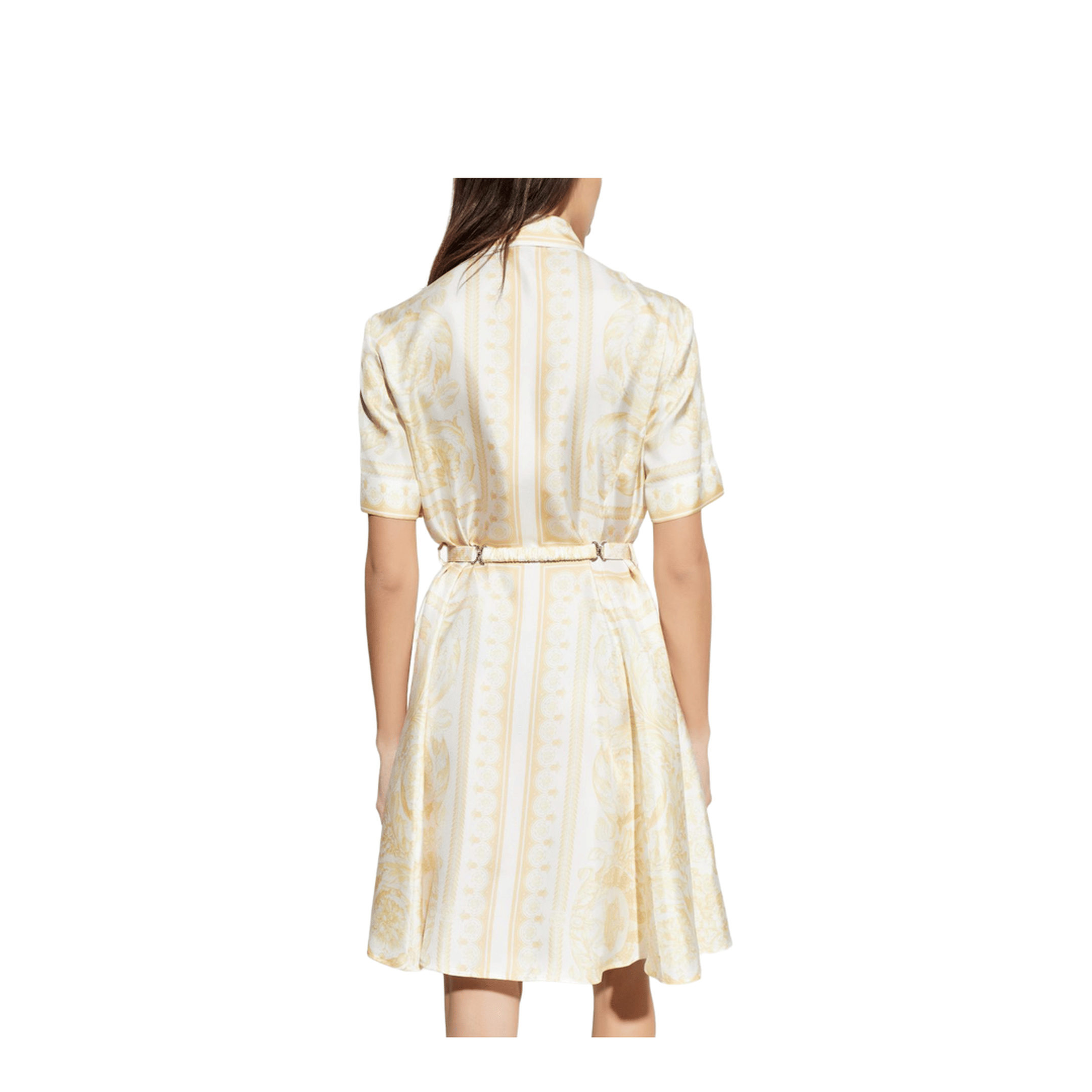 Versace Belted Silk Dress Gold