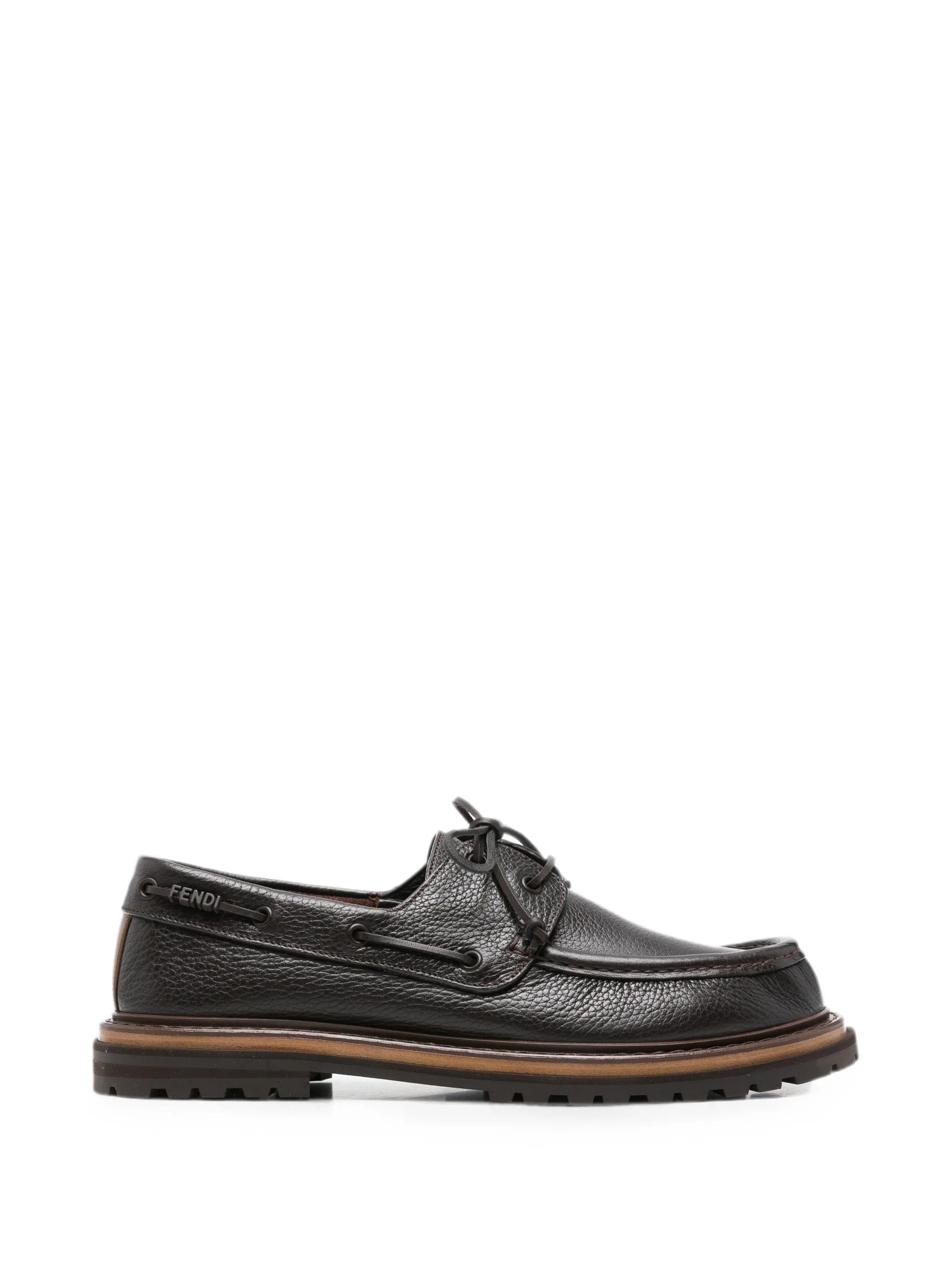 Fendi lace - up leather boat shoes