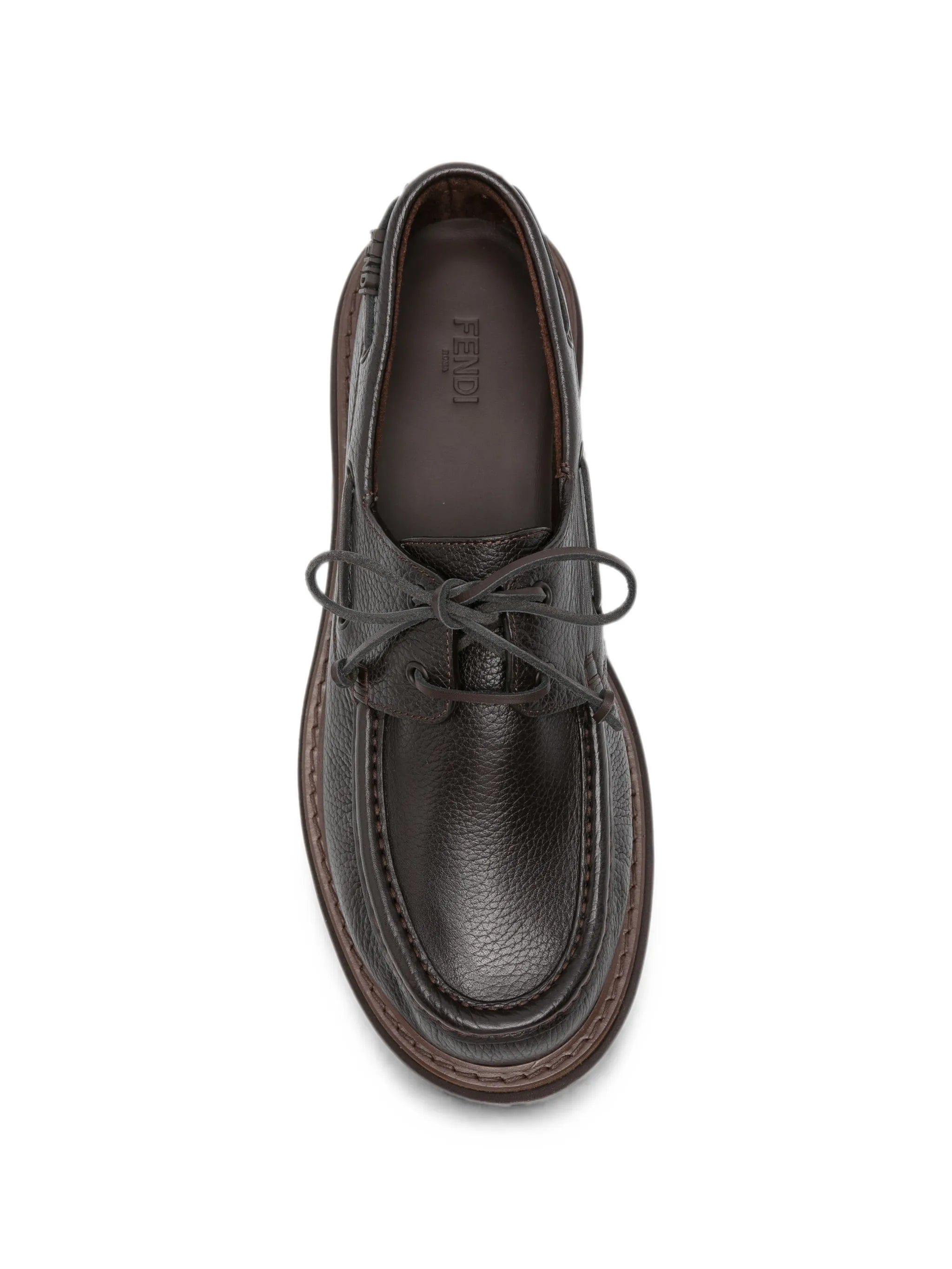 Fendi lace - up leather boat shoes