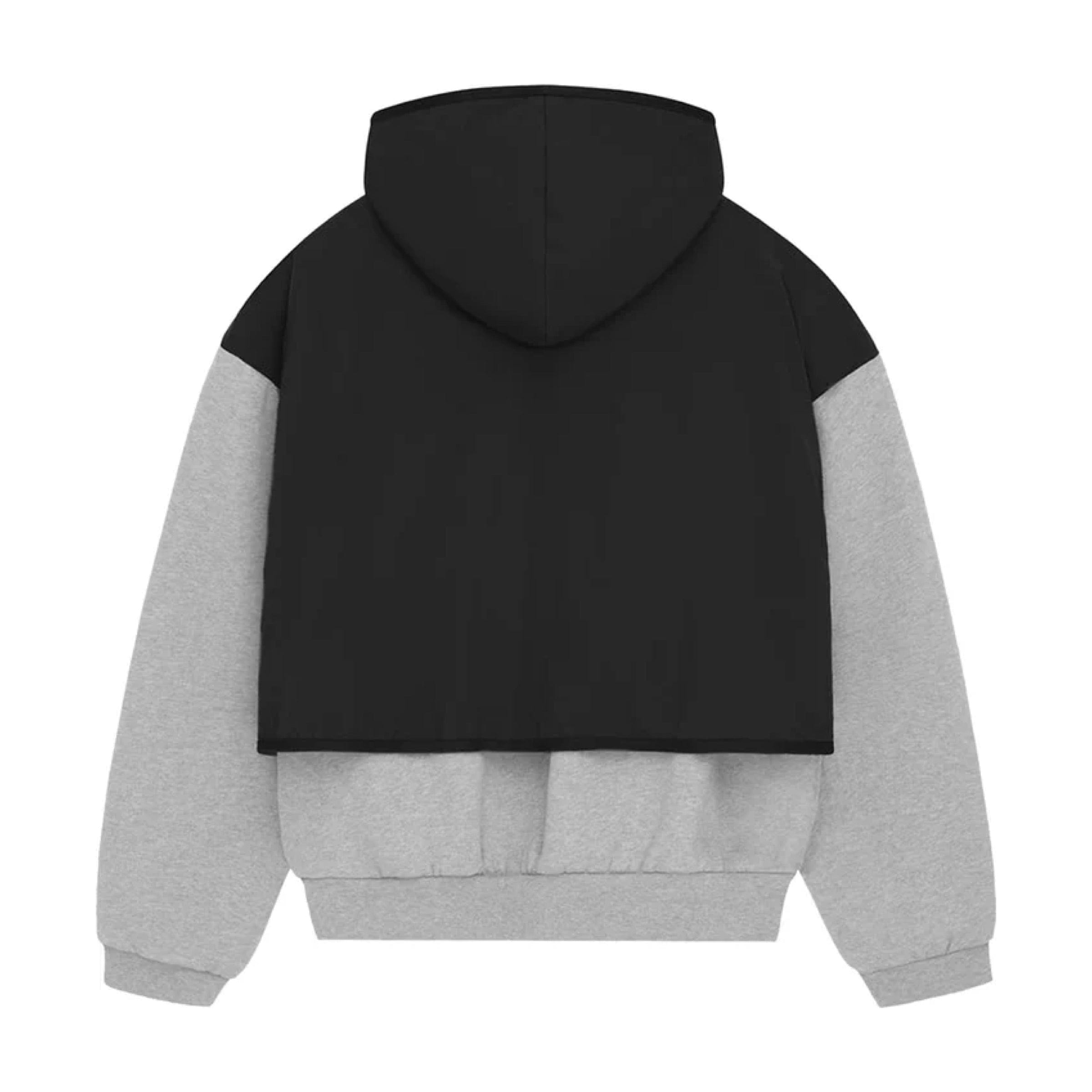 Fear of God ESSENTIALS Layered Nylon Fleece Hoodie - Jet Black/Light Heather Grey (SS24)