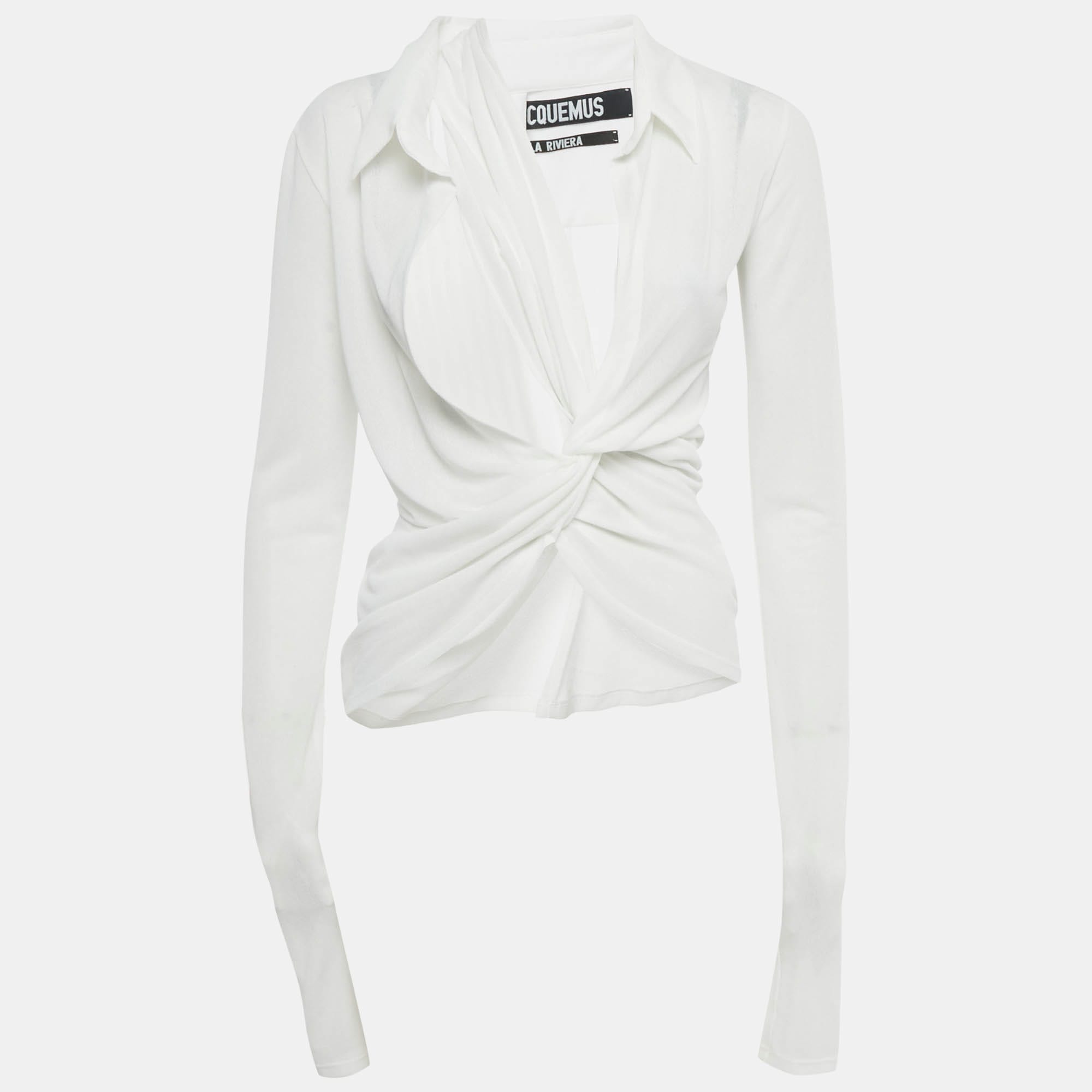 Jacquemus White Crepe Long Sleeve La Riviera Top
