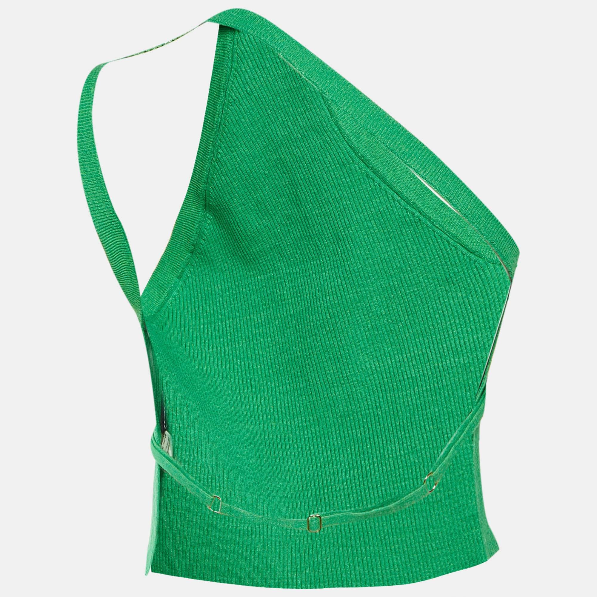 Jacquemus Green Linen Knit La Maille Ascu One Shoulder Top