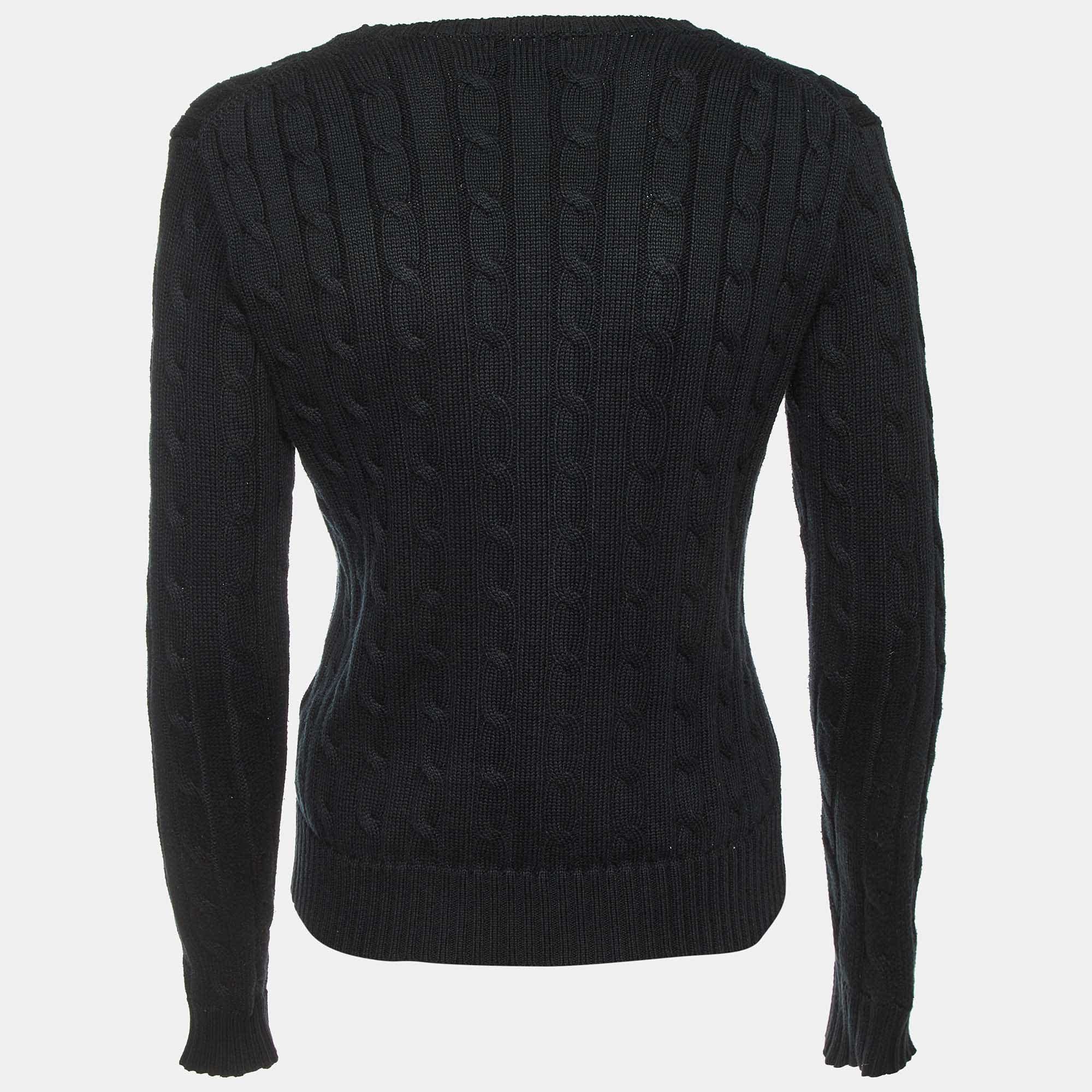 Polo Ralph Lauren Black Cable Knit Long Sleeve Sweater