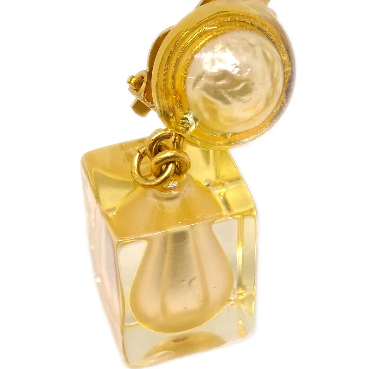 Chanel * 1997 Faux Teardrop Pearl Dangle Earrings Clip - On Gold