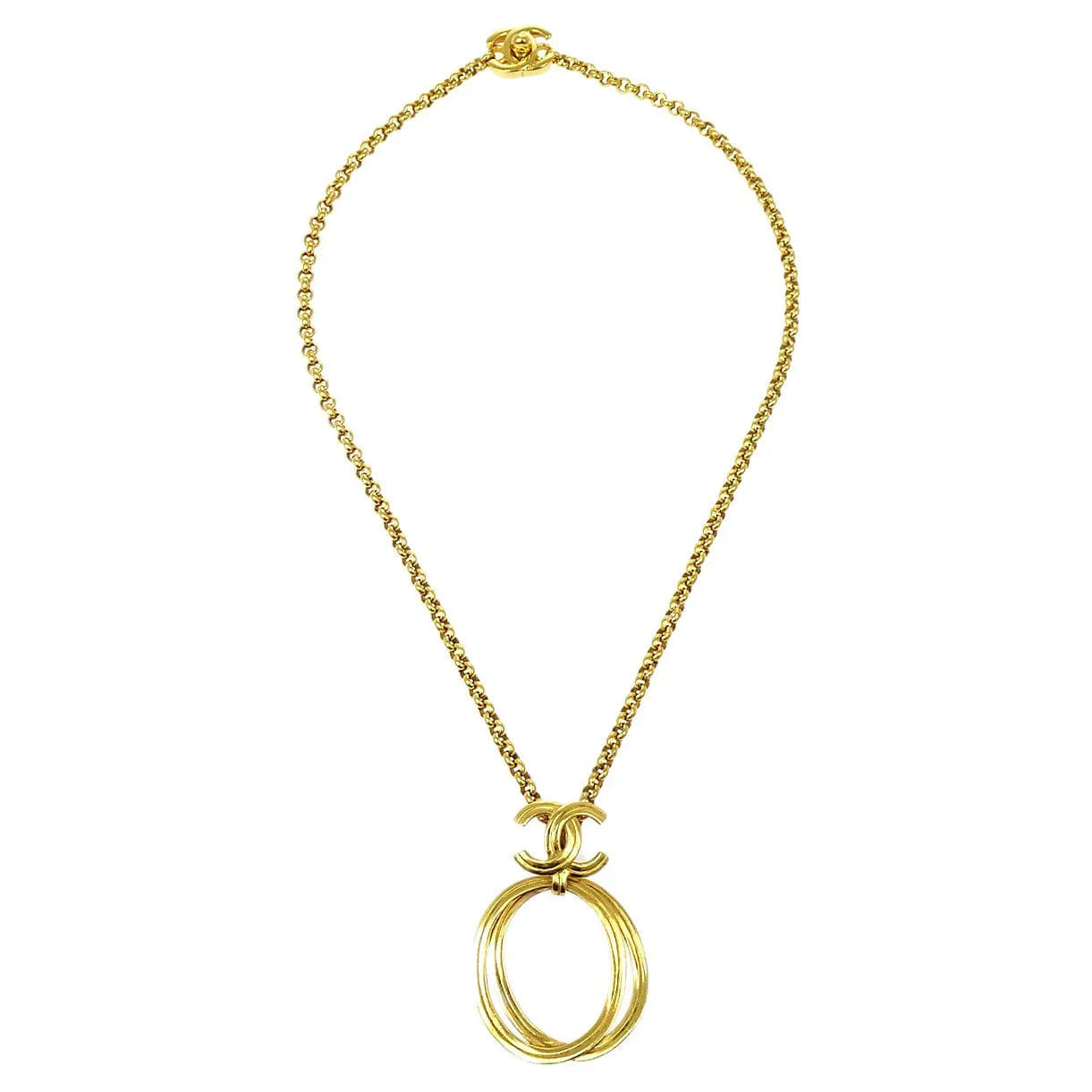 Chanel 1996 Oval Hoop Turnlock Necklace Gold