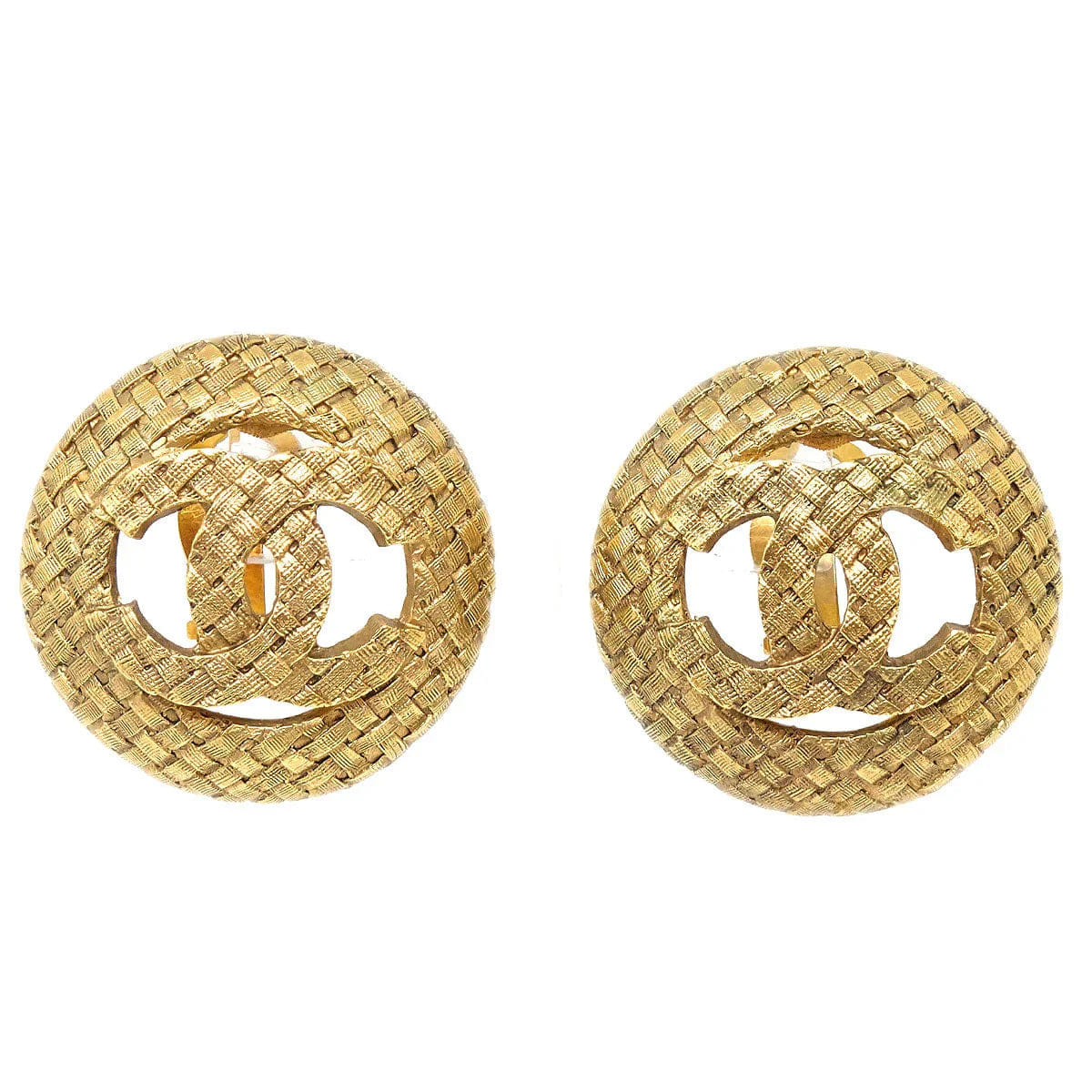 Chanel 1994 Woven CC Cutout Earrings Clip - On Gold 2889
