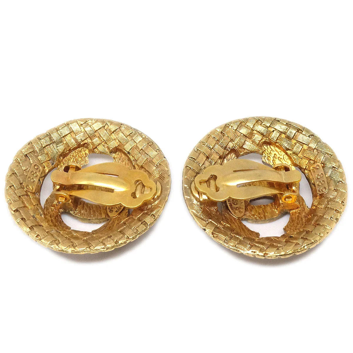 Chanel 1994 Woven CC Cutout Earrings Clip - On Gold 2889