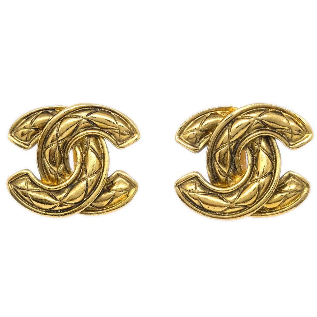 Chanel CC Quilted Earrings Clip - On Gold 2459