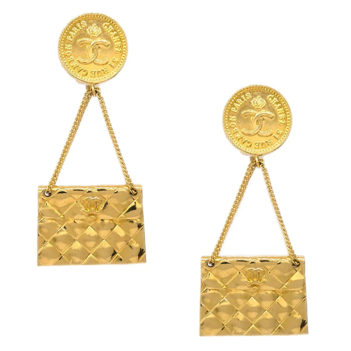 Chanel Gold Bag Dangle Earrings Clip - On 23