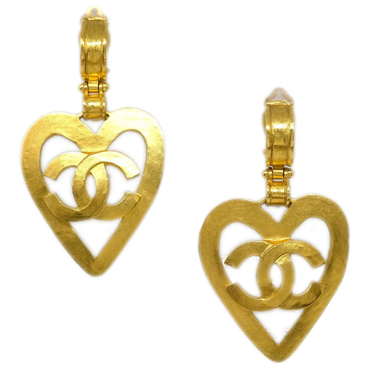 Chanel Dangle Heart Earrings Gold Clip - On 95P