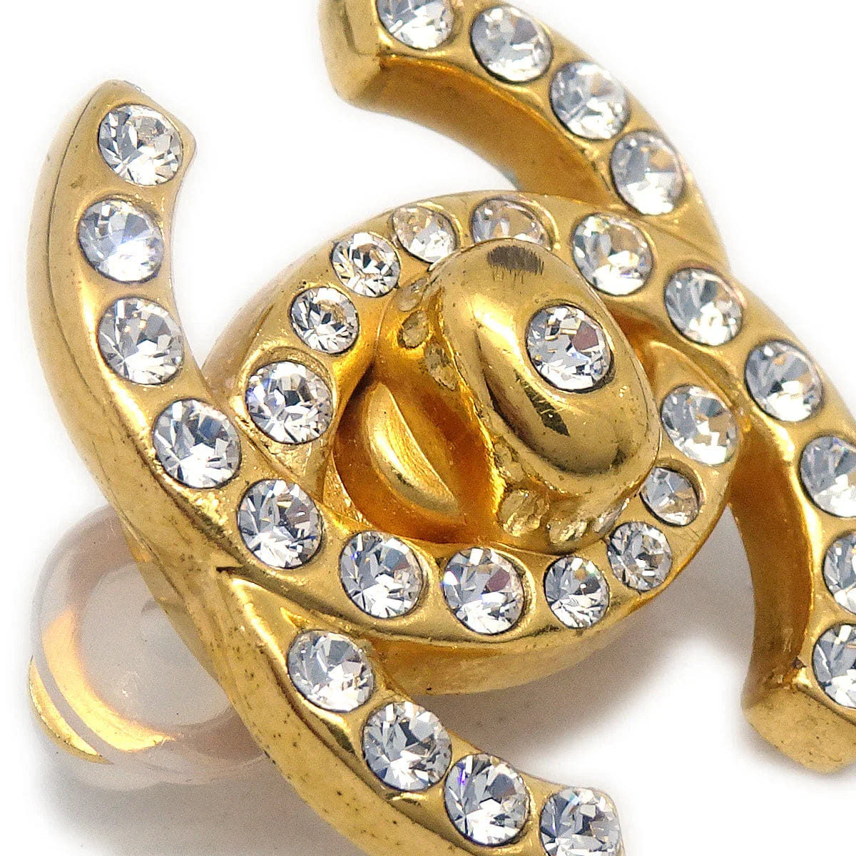 Chanel CC Turnlock Rhinestone Earrings Clip - On Gold Small 96A
