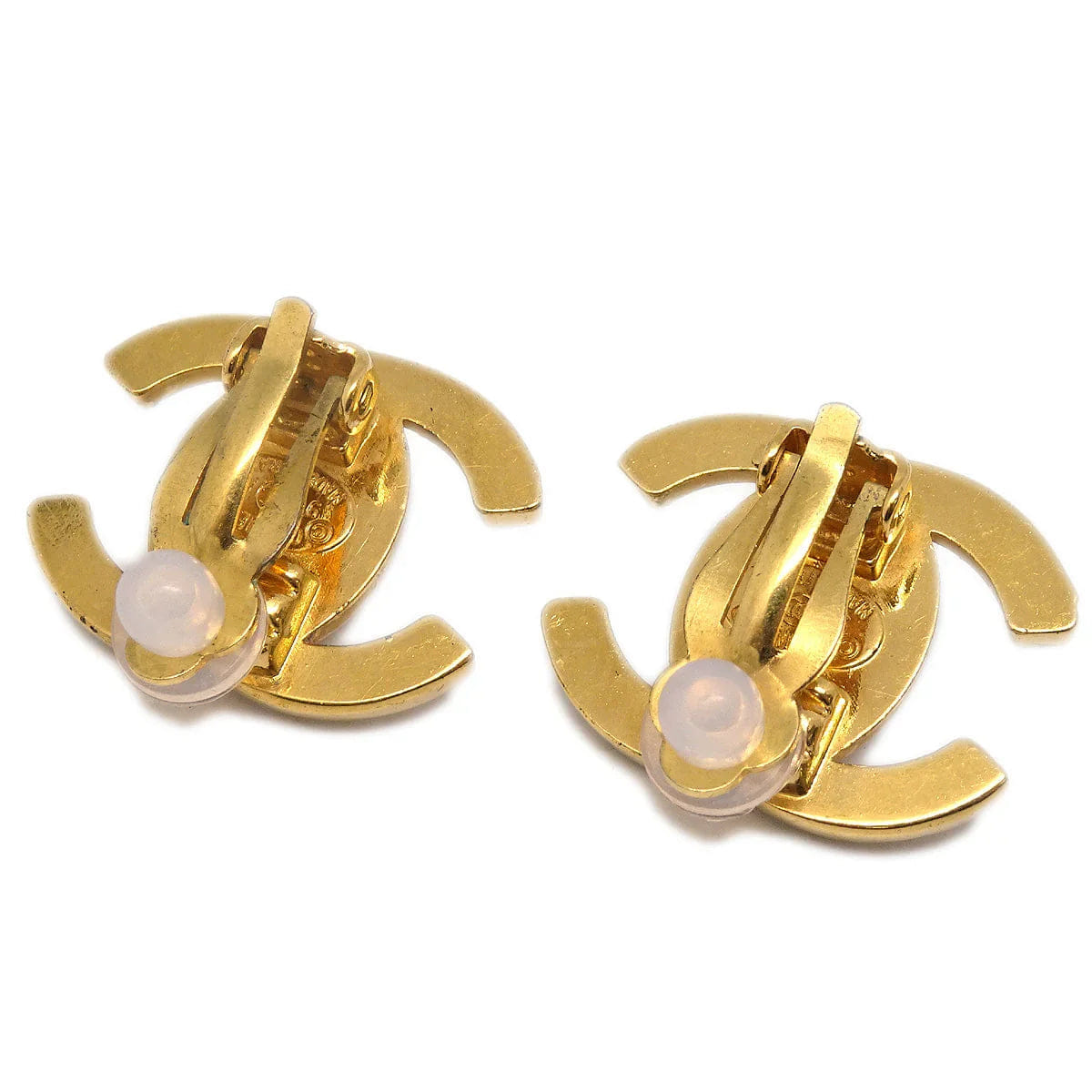 Chanel CC Turnlock Rhinestone Earrings Clip - On Gold Small 96A