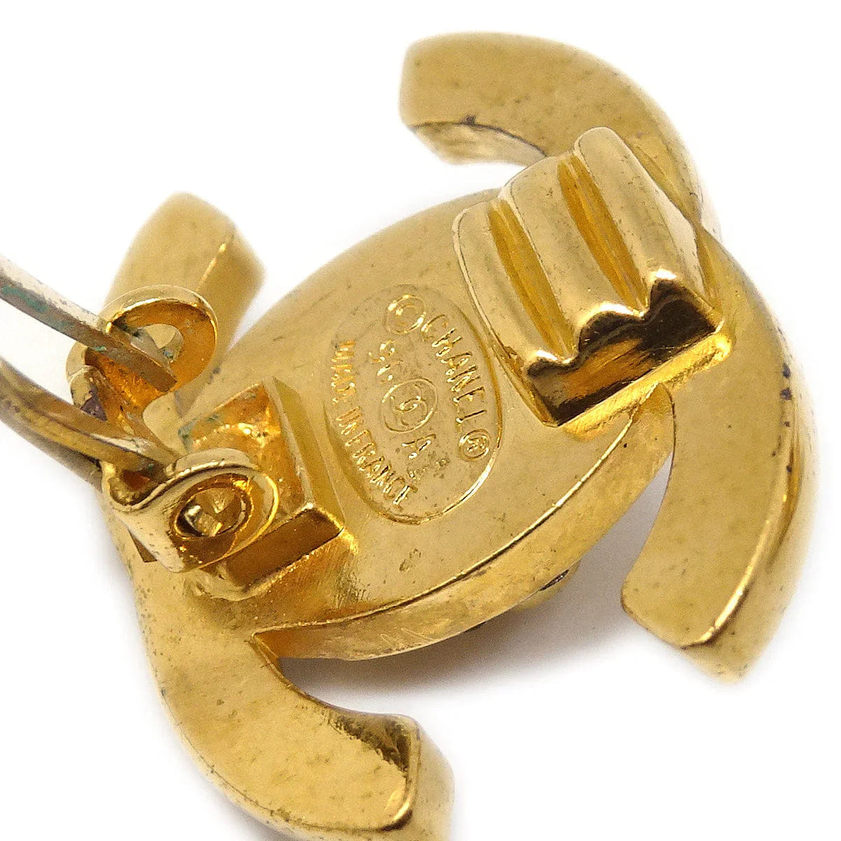 Chanel CC Turnlock Rhinestone Earrings Clip - On Gold Small 96A
