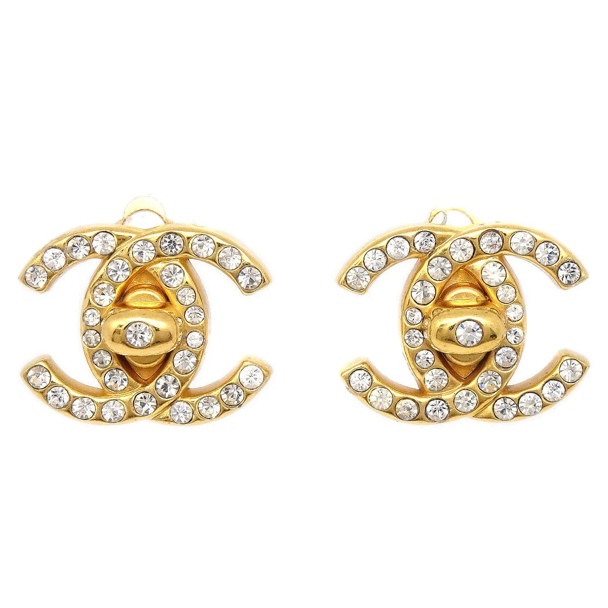 Chanel Rhinestone Turnlock Earrings Clip - On Small 96A