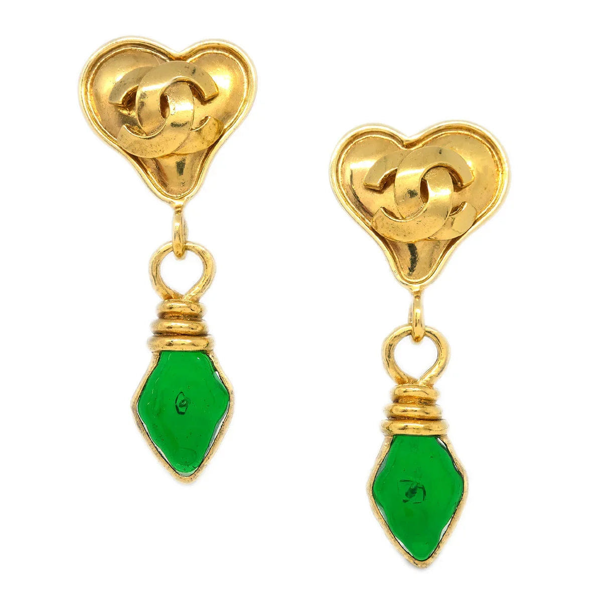 Chanel Gripoix Heart Earrings Clip - On Gold 95P
