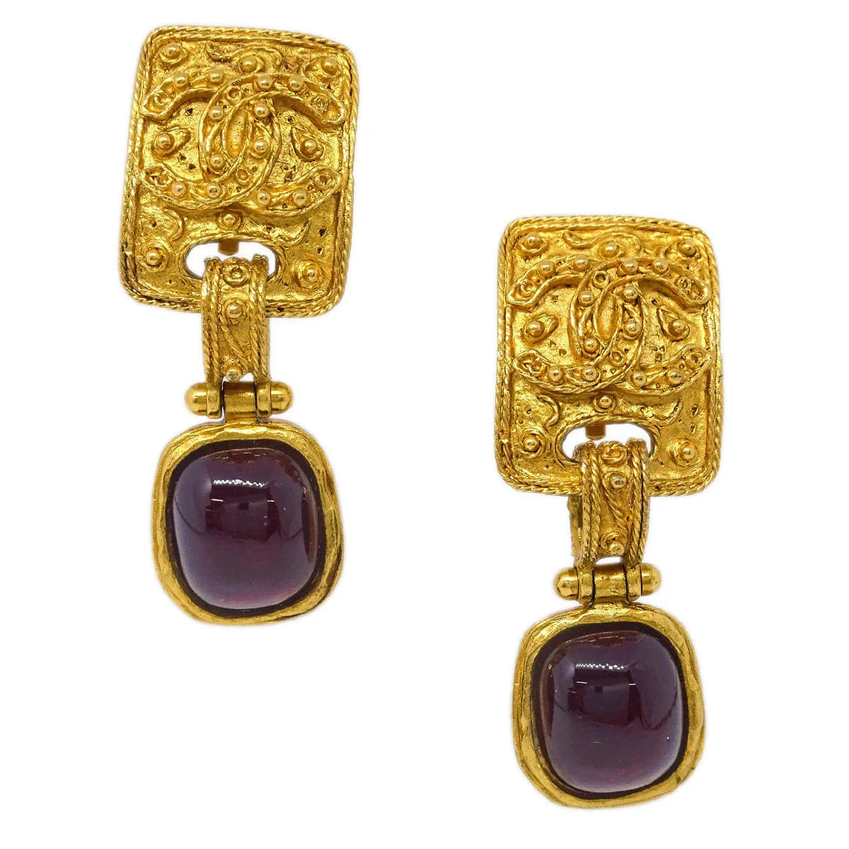 Chanel Gripoix Dangle Earrings Clip - On Gold 94A