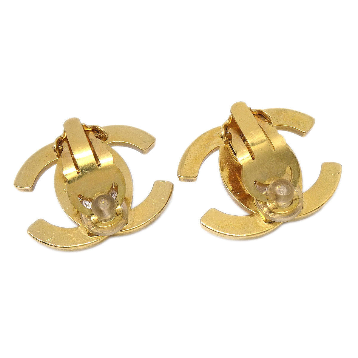 Chanel CC Turnlock Clip - On Earrings Gold Rhinestone Large 96A