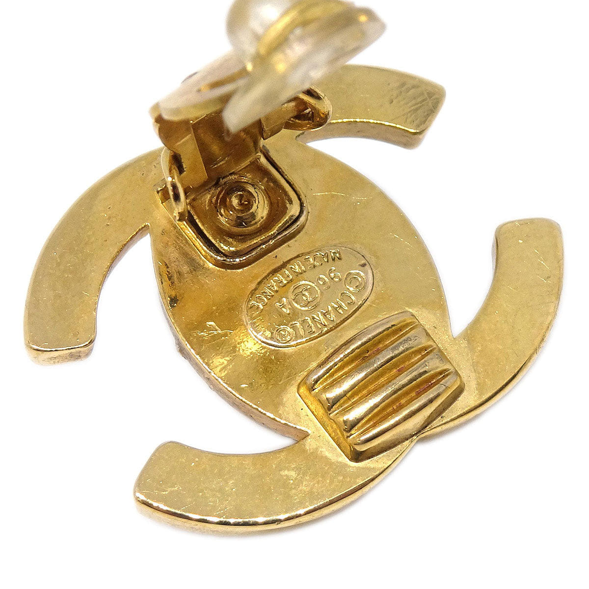 Chanel CC Turnlock Clip - On Earrings Gold Rhinestone Large 96A