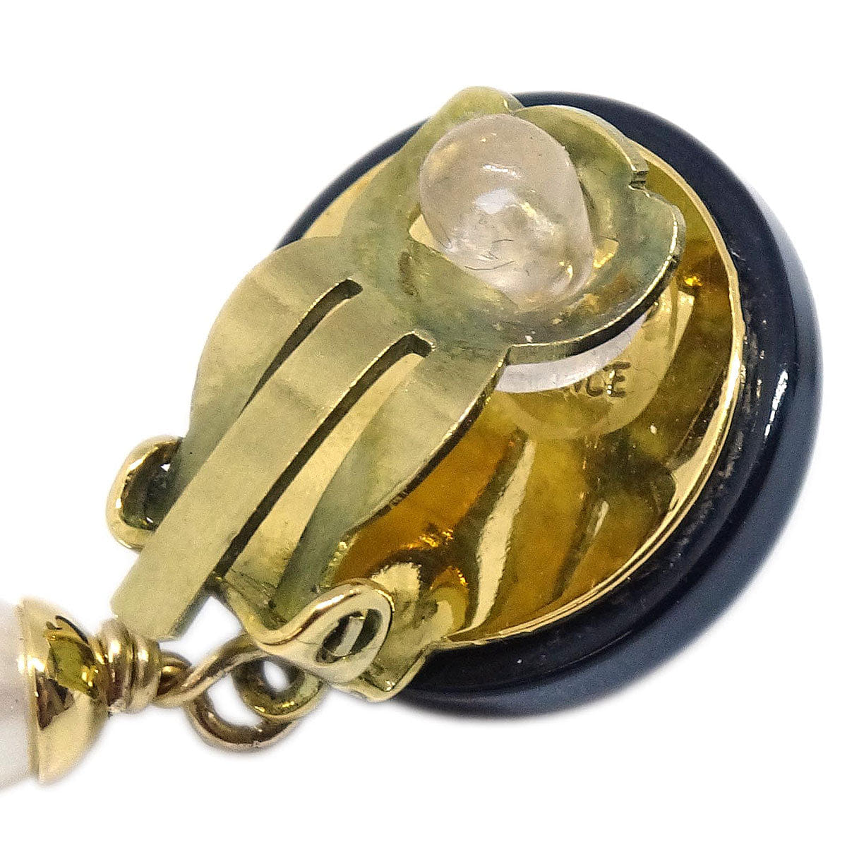 Chanel Gold Costume Pearl Dangle Clip - On Earrings 94A