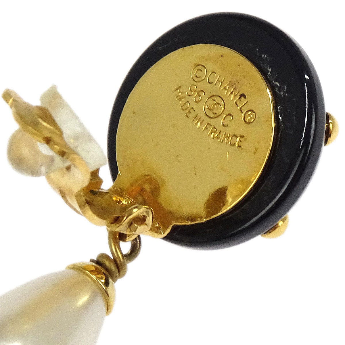Chanel Gold Costume Pearl Dangle Clip - On Earrings 96C
