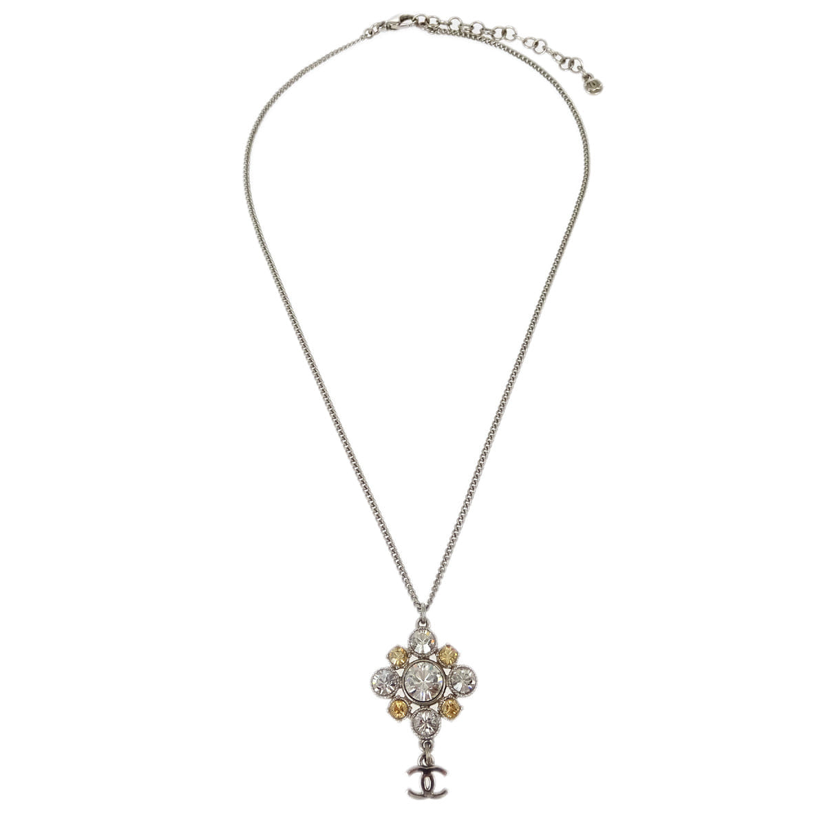 Chanel 2010 Silver Necklace Pendant Rhinestone 10V