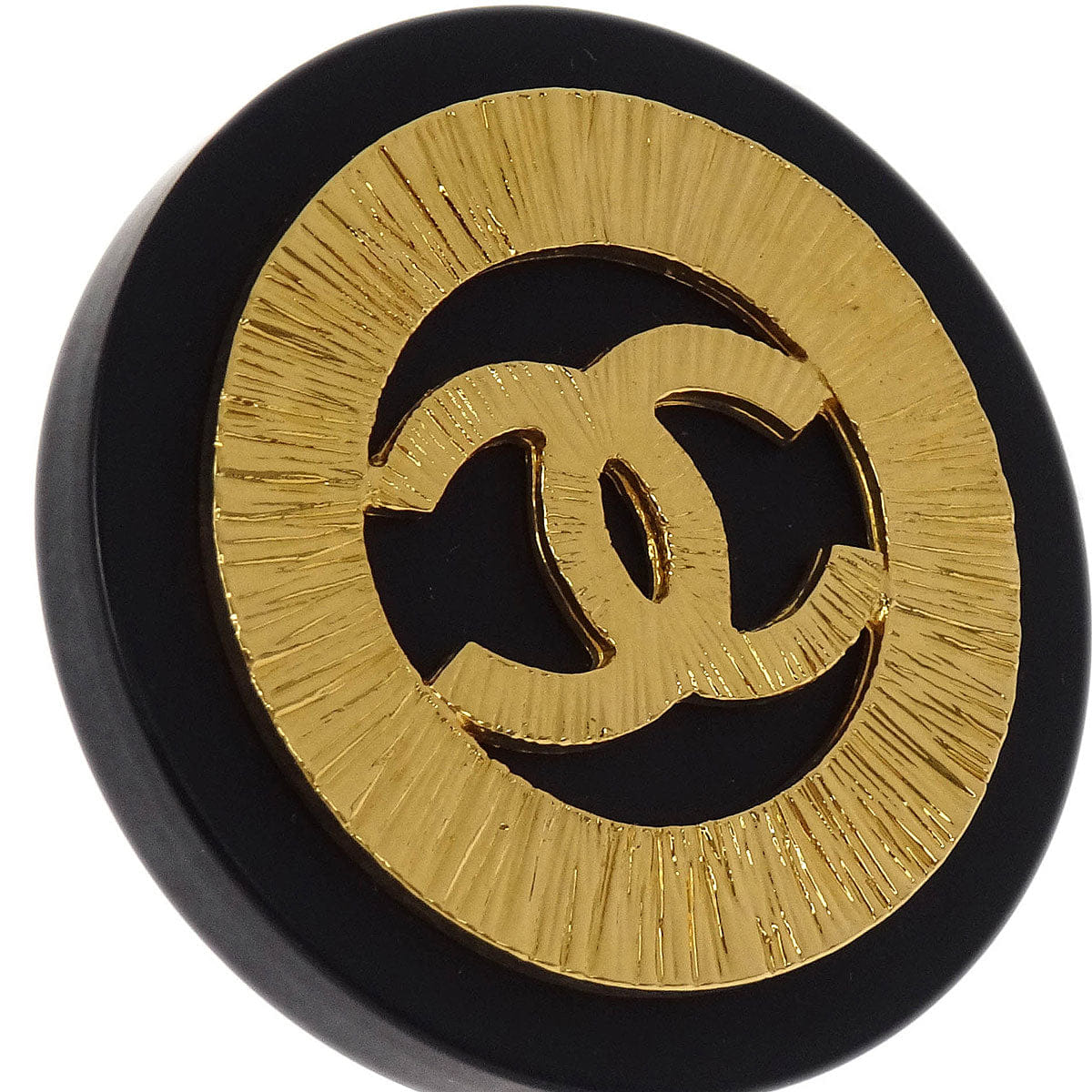 Chanel Button Earrings Clip - On Gold Black